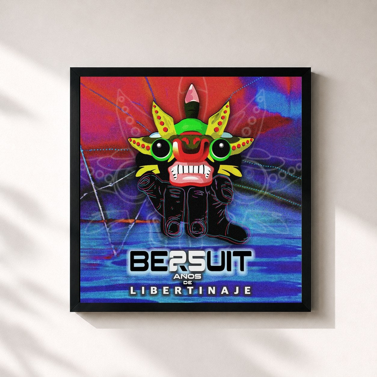 #noir Tableau carré de l'album Libertinaje 25 años de Bersuit Vergarabat, cadre noir 32x32 cm