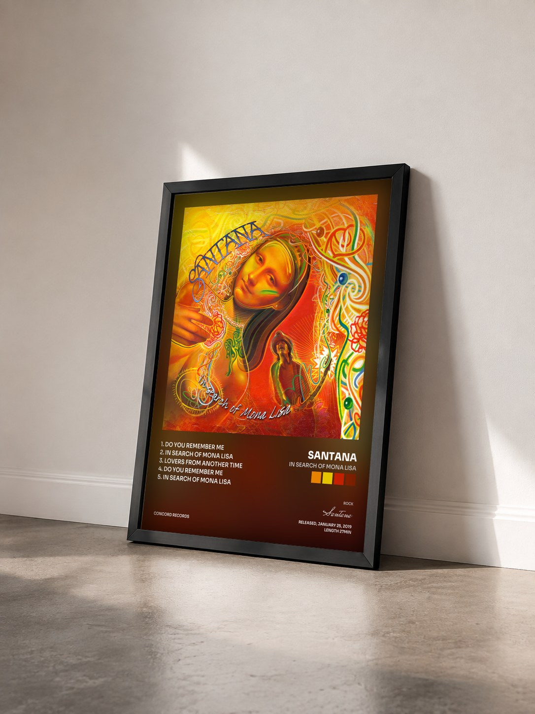 #noir Tableau de l'album In Search Of Mona Lisa de Santana vu de trois quarts, cadre noir