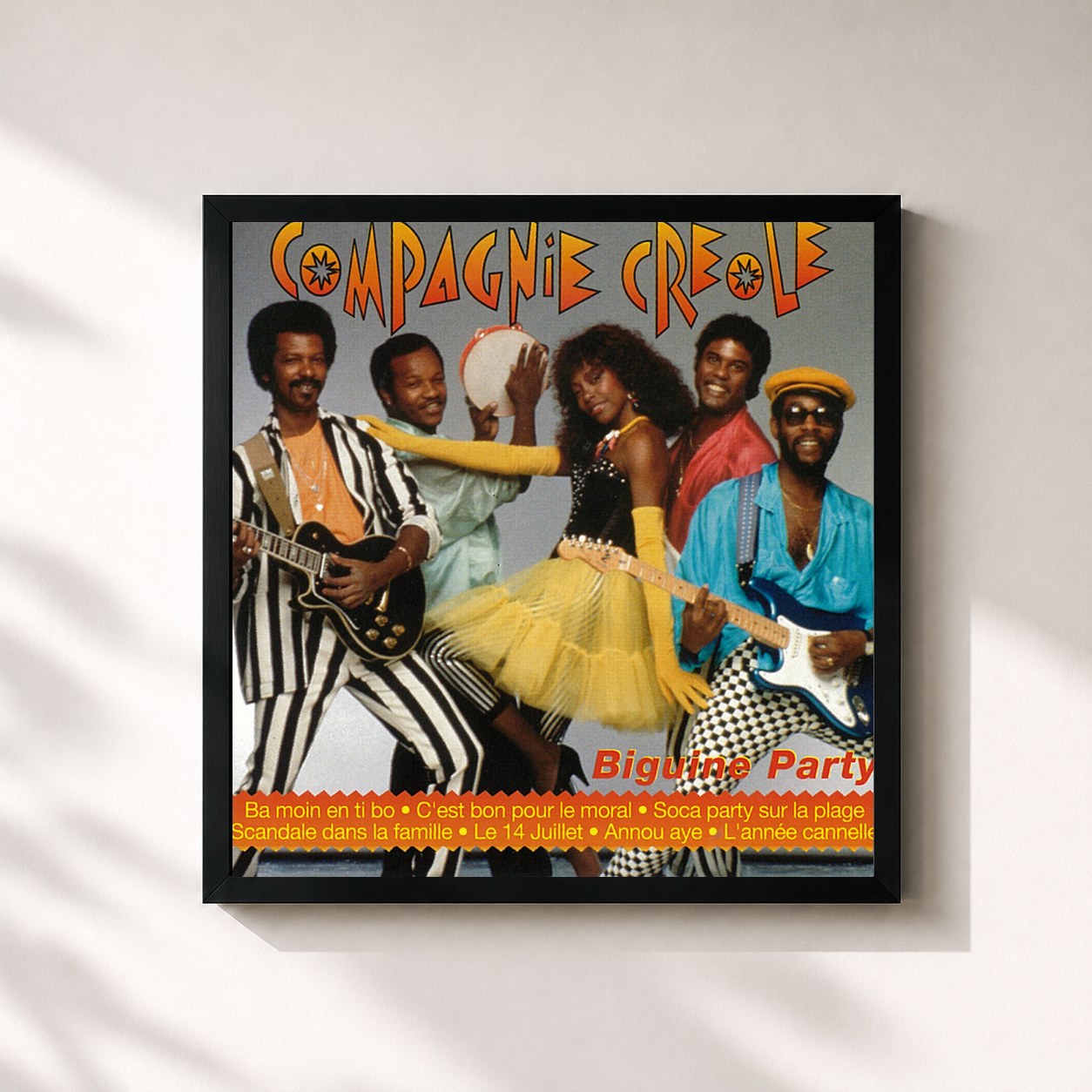 #noir Tableau carré de l'album Biguine Party de La Compagnie Créole, cadre noir 32x32 cm