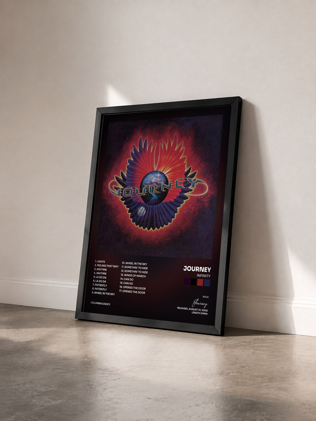 #noir Tableau de l'album Infinity de Journey vu de trois quarts, cadre noir