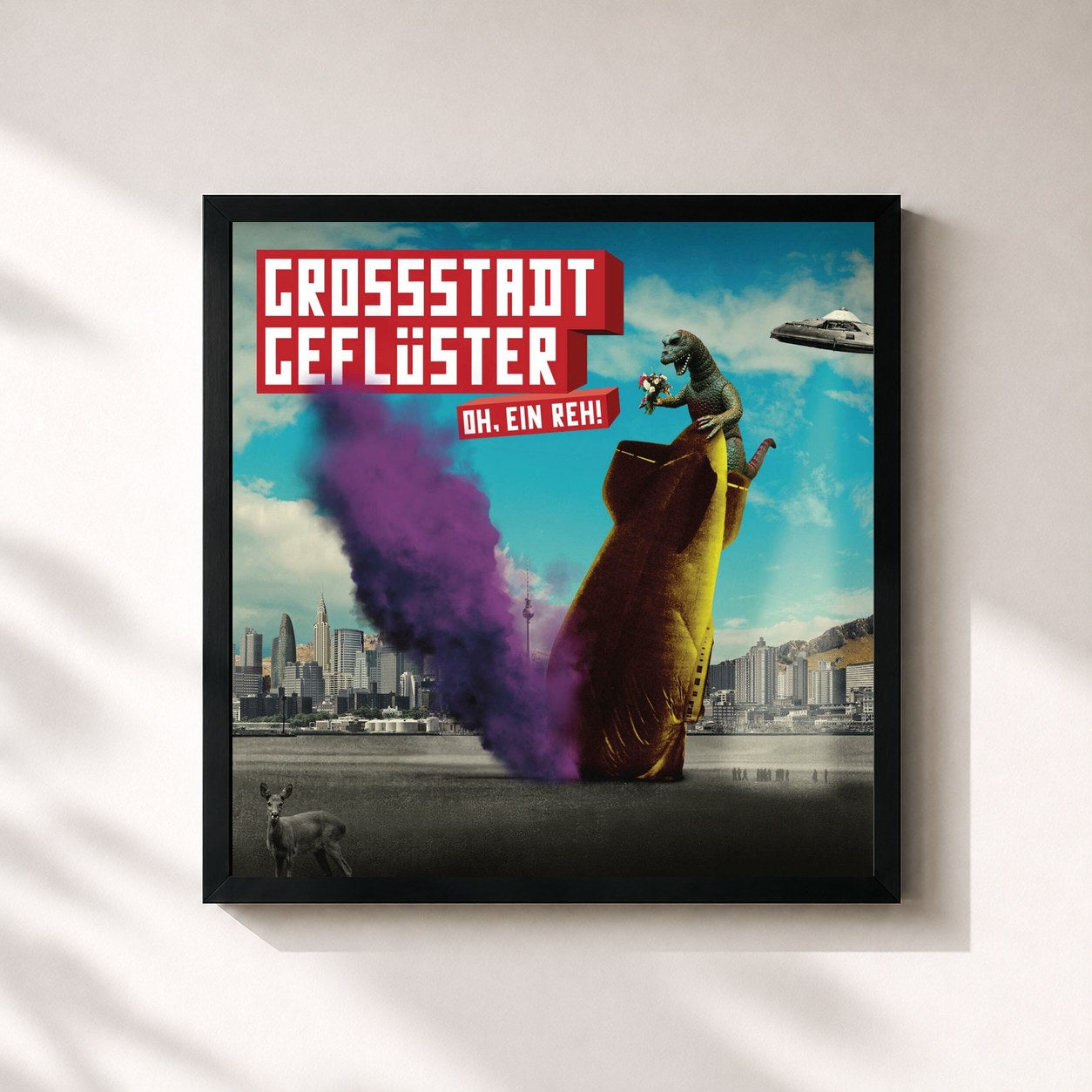 #noir Tableau carré de l'album Oh, ein Reh! de Grossstadtgeflüster, cadre noir 32x32 cm