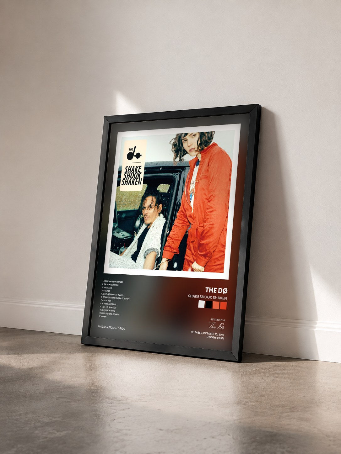 #noir Shake Shook Shaken by The Dø as a framed art print seen at an angle, black frame