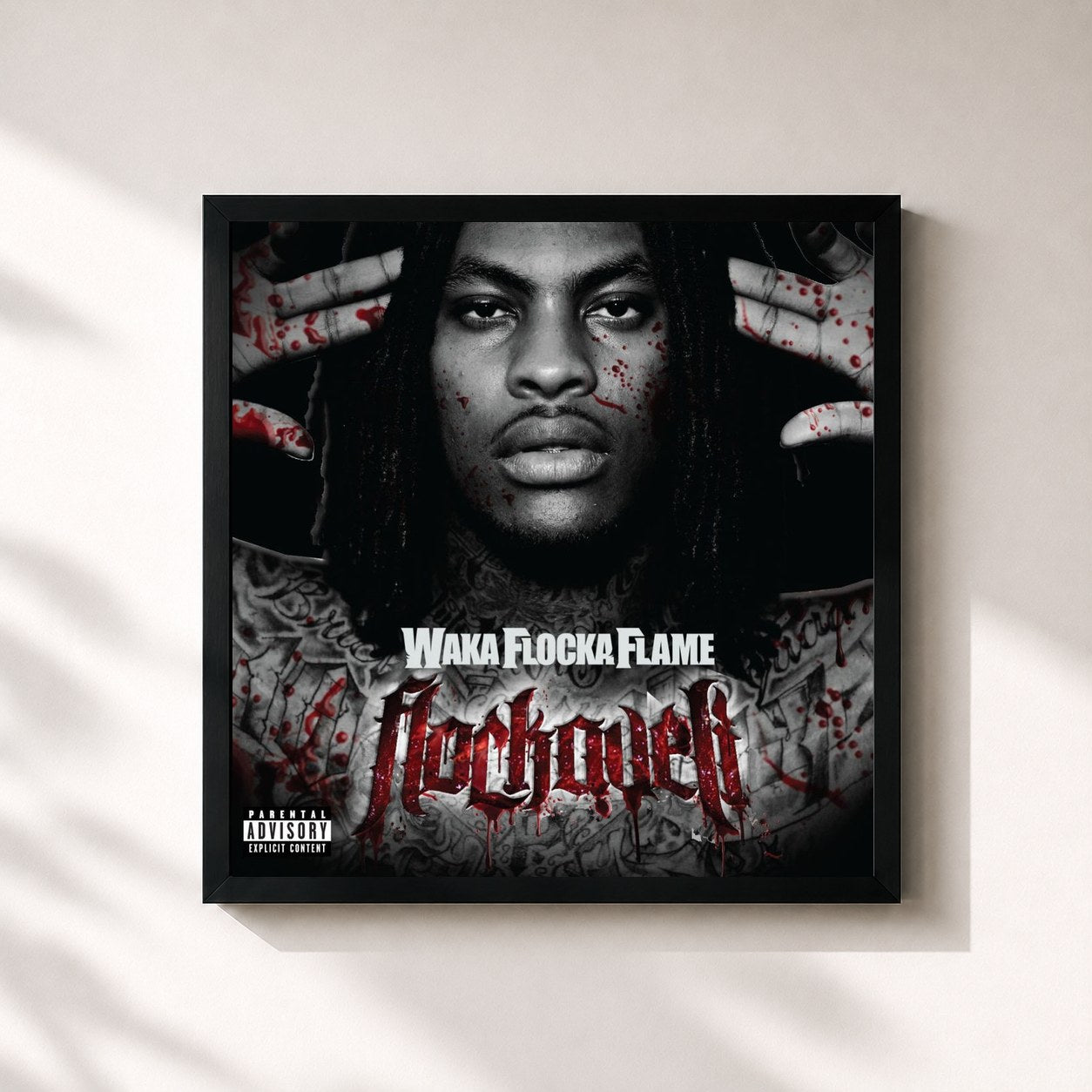 #noir Tableau carré de l'album Flockaveli de Waka Flocka Flame, cadre noir 32x32 cm