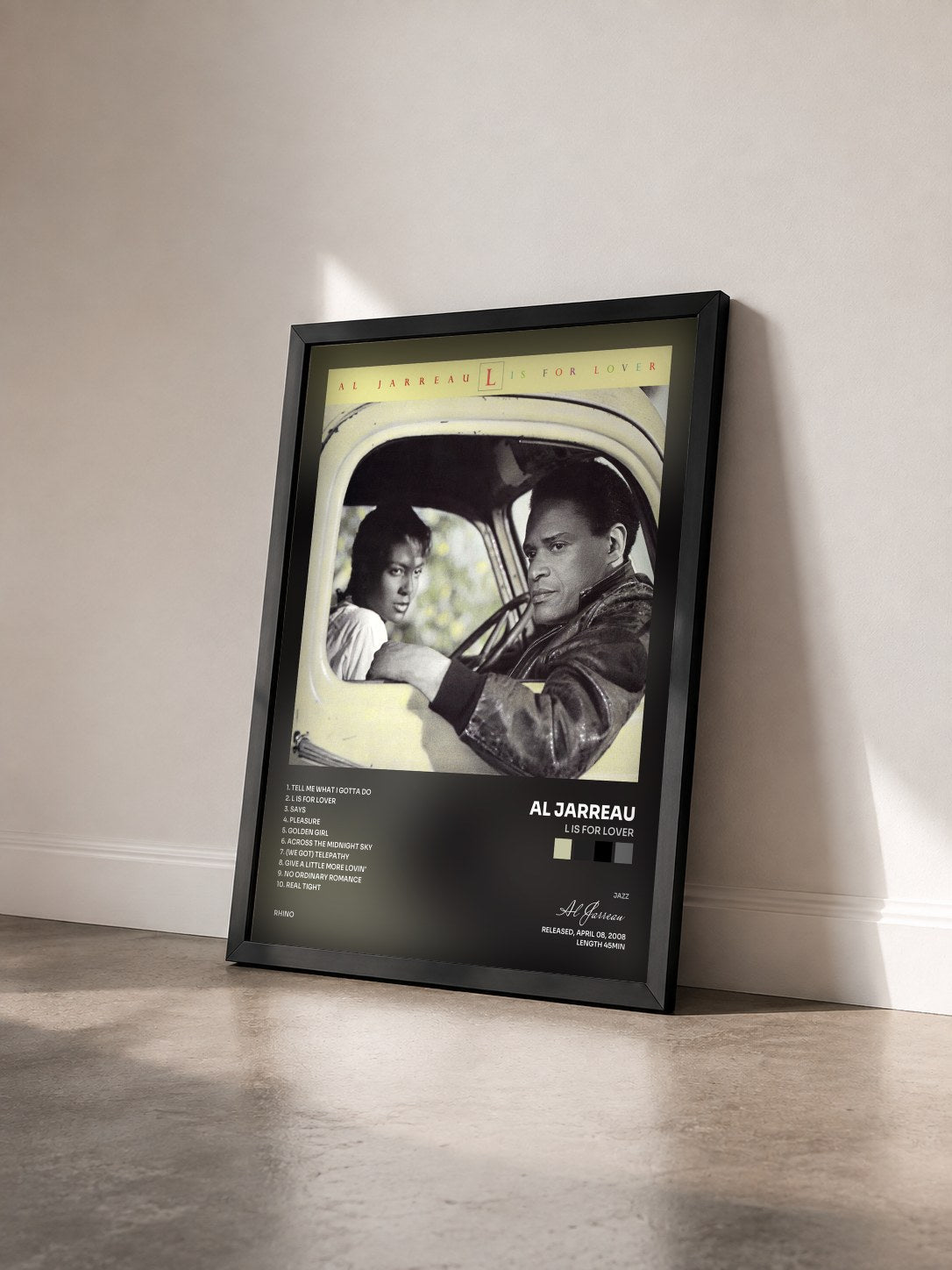 #noir Tableau de l'album L Is for Lover de Al Jarreau vu de trois quarts, cadre noir