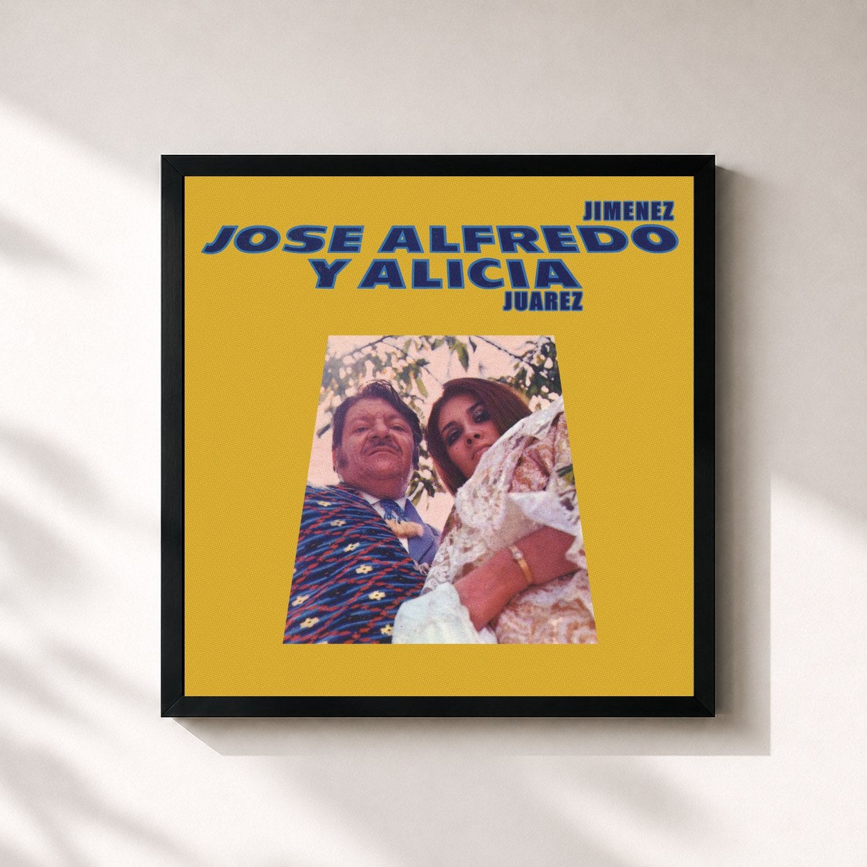 #noir Tableau carré de l'album José Alfredo y Alicia de José Alfredo Jiménez, cadre noir 32x32 cm