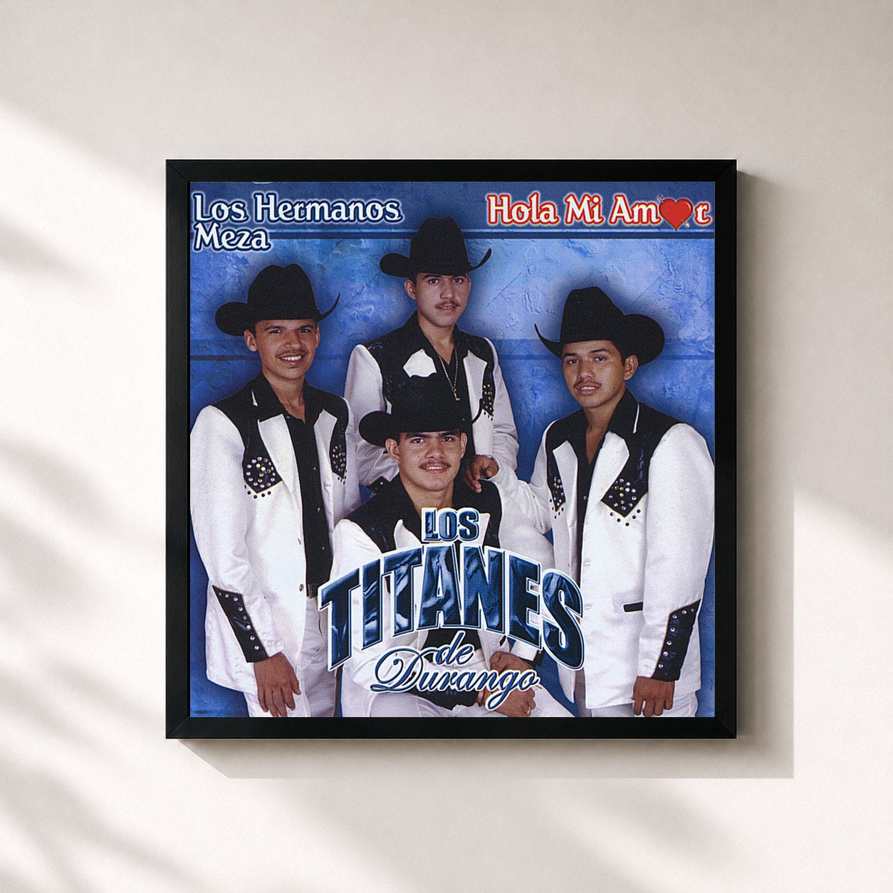 #noir Tableau carré de l'album Los Hermanos Meza de Los Titanes De Durango, cadre noir 32x32 cm