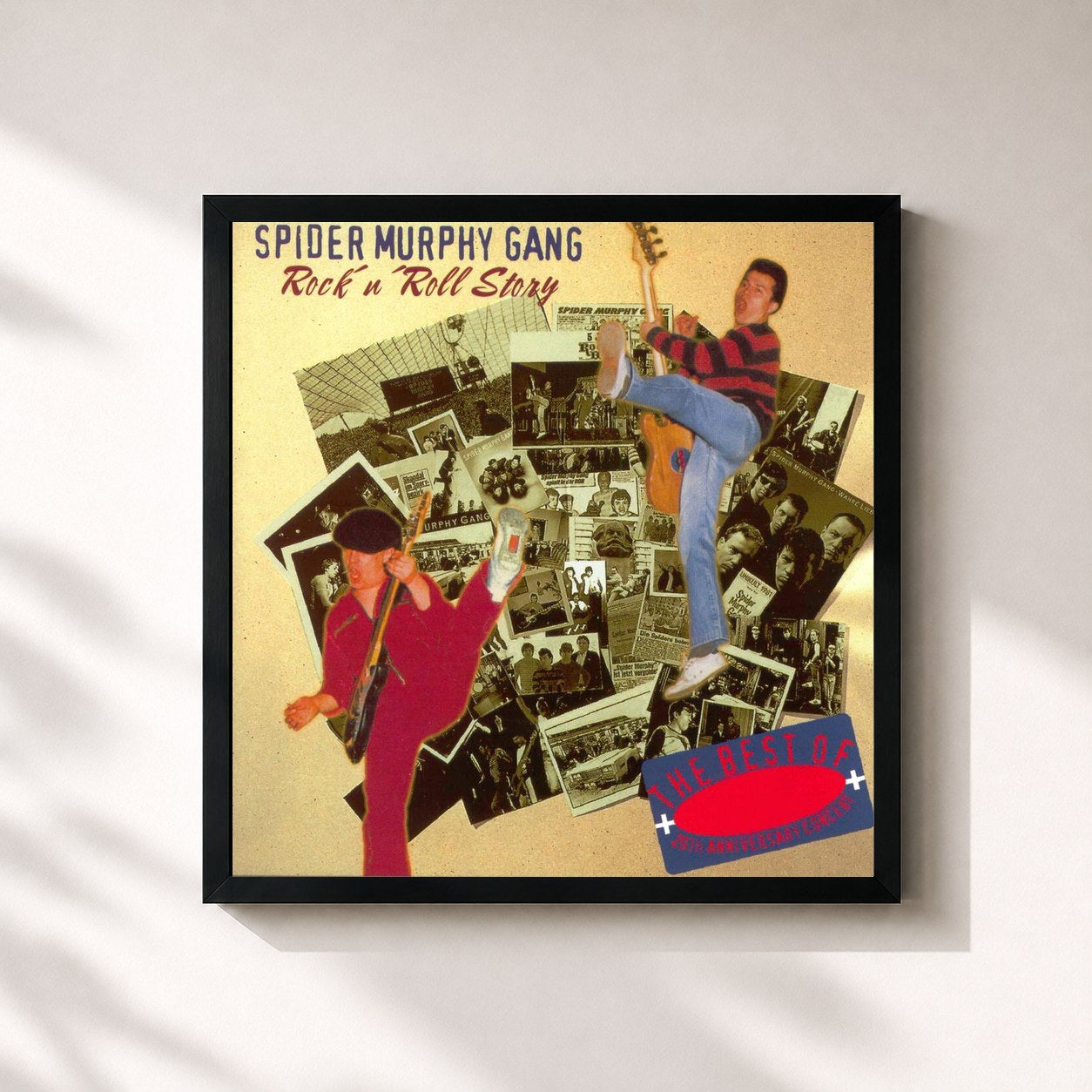 #noir Tableau carré de l'album Rock 'N' Roll Story de Spider Murphy Gang, cadre noir 32x32 cm