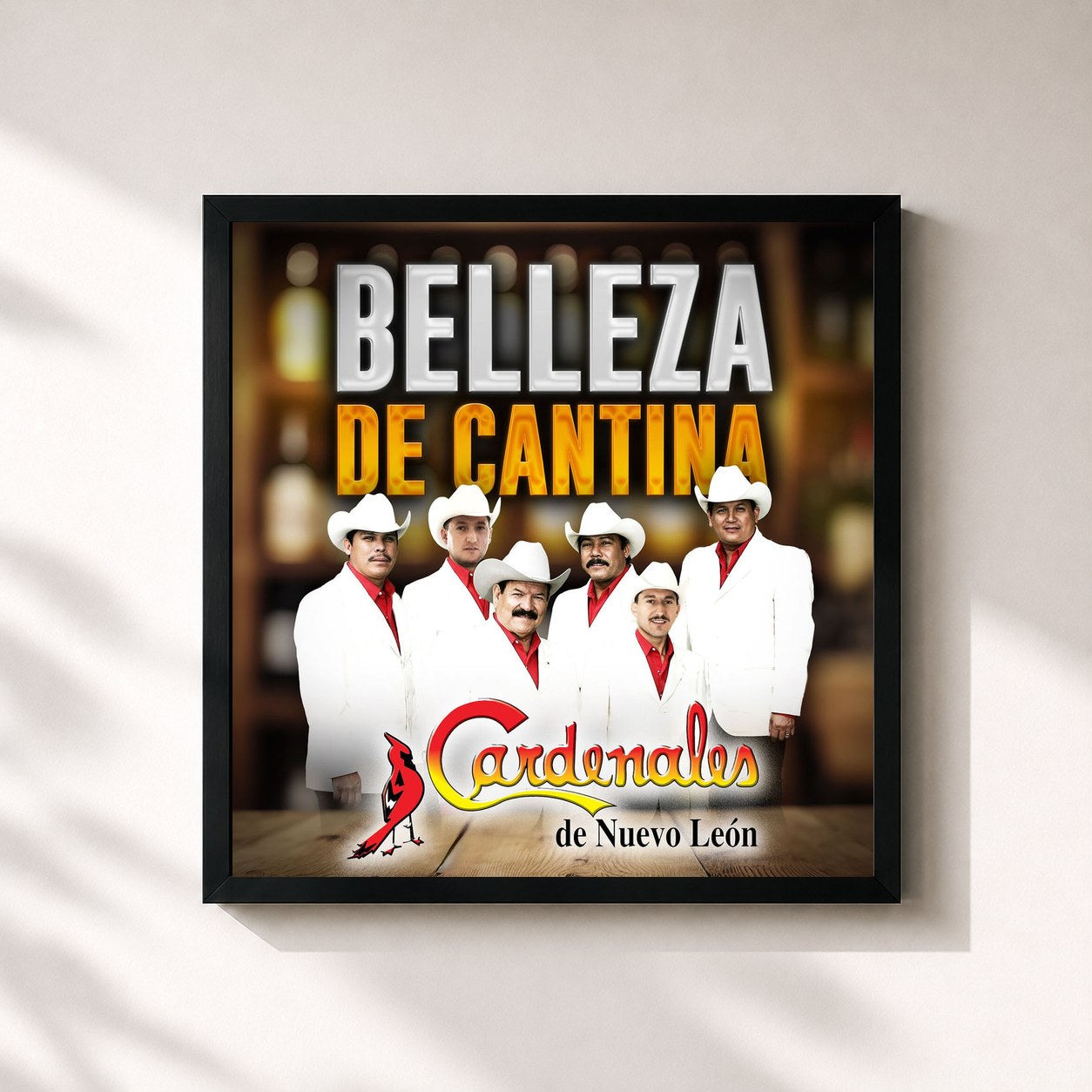 #noir Tableau carré de l'album Belleza De Cantina de Cardenales De Nuevo León, cadre noir 32x32 cm