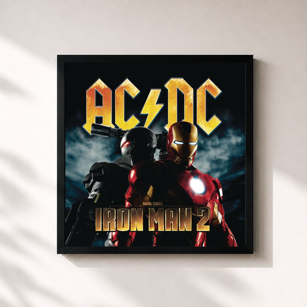 #noir Tableau carré de l'album Iron Man 2 de AC/DC, cadre noir 32x32 cm