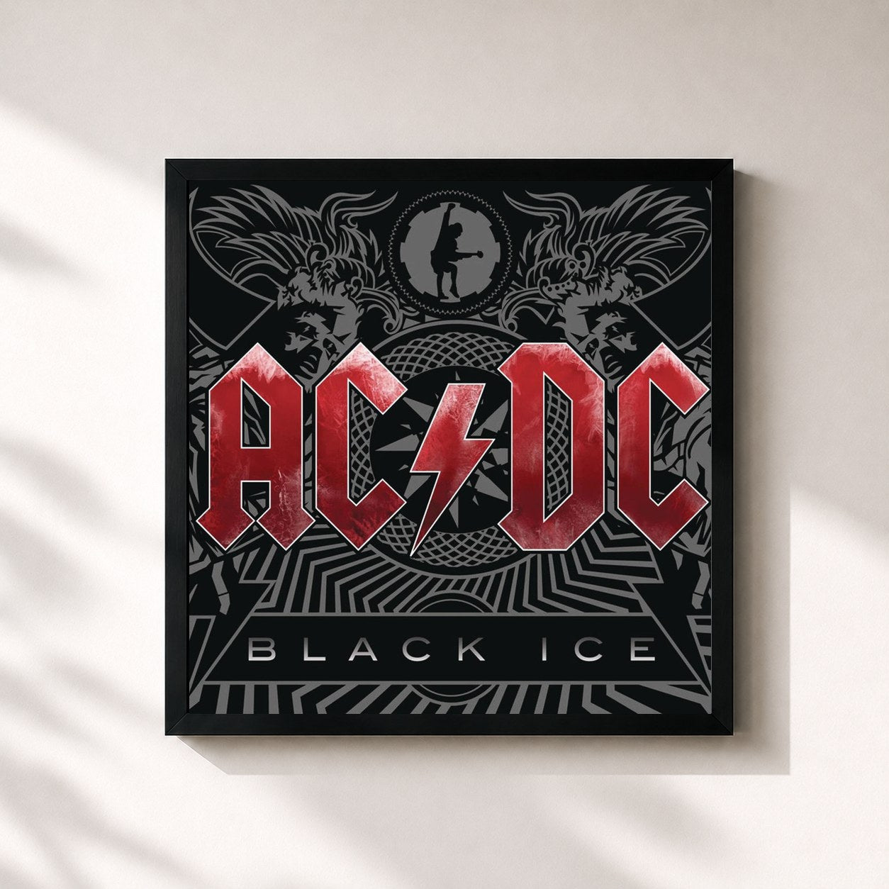 #noir Tableau carré de l'album Black Ice de AC/DC, cadre noir 32x32 cm