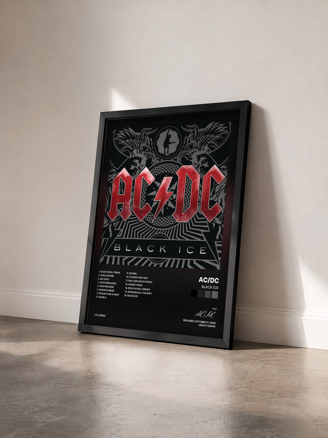 #noir Tableau de l'album Black Ice de AC/DC vu de trois quarts, cadre noir