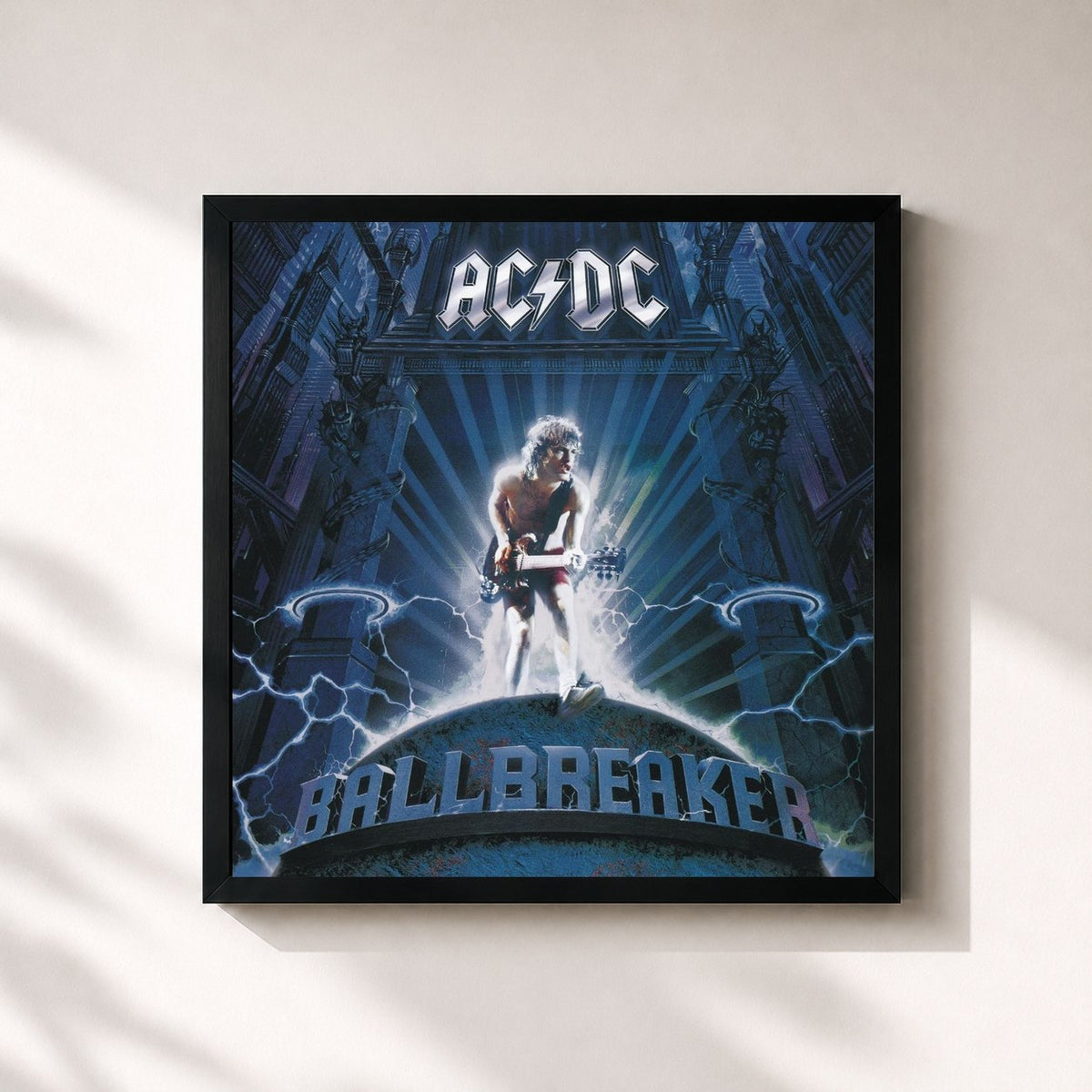 #noir Tableau carré de l'album Ballbreaker de AC/DC, cadre noir 32x32 cm
