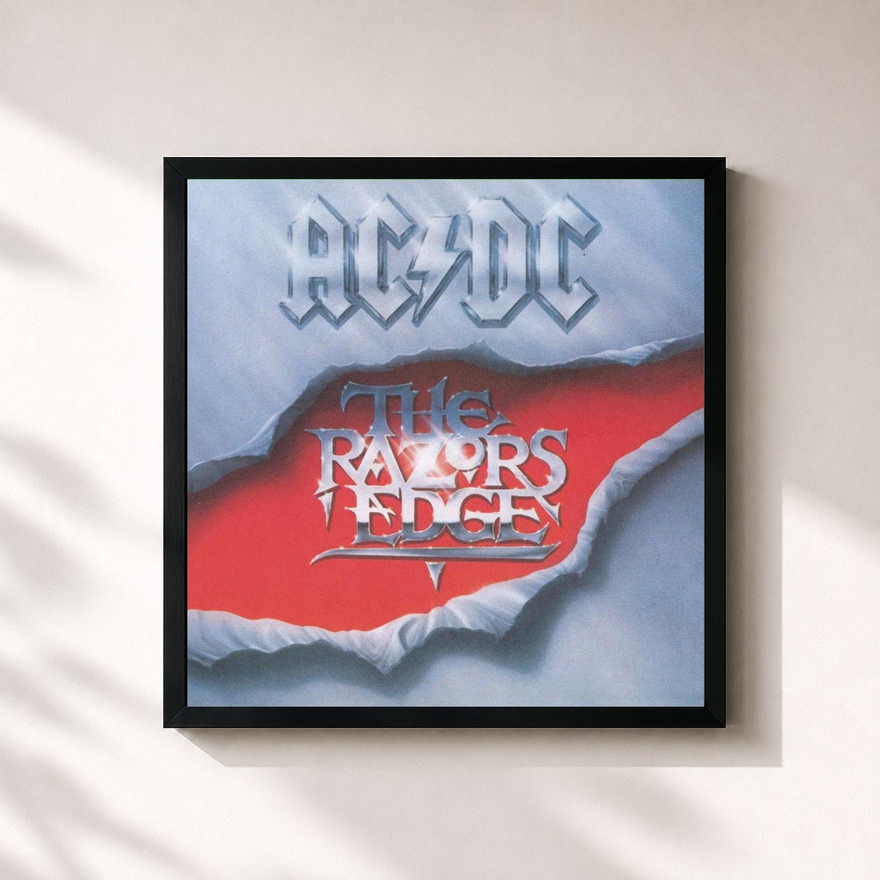 #noir Tableau carré de l'album The Razors Edge de AC/DC, cadre noir 32x32 cm