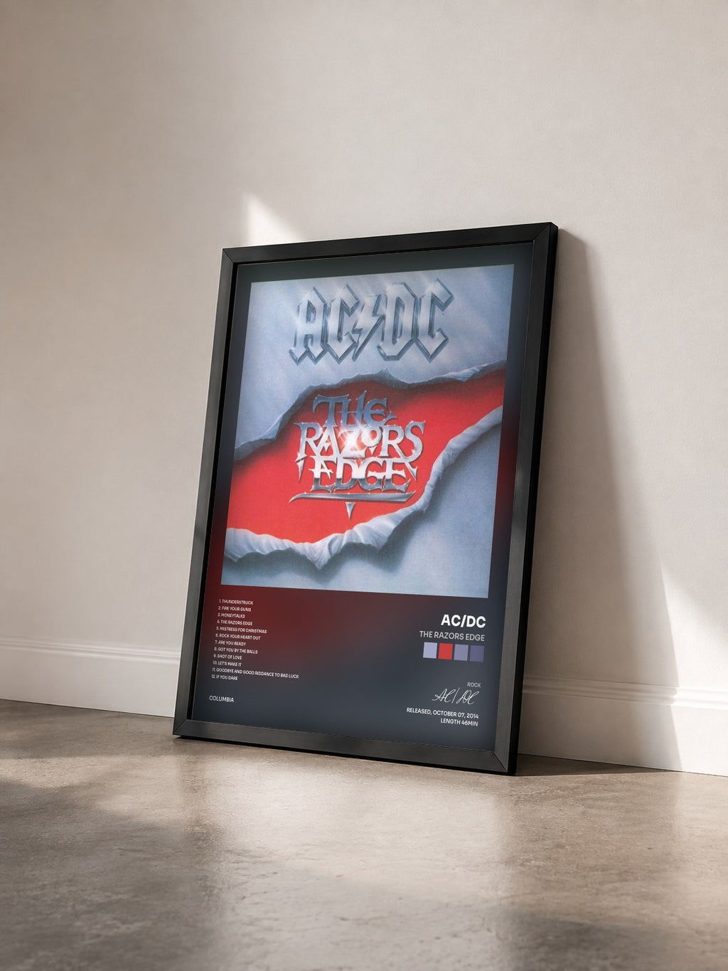 #noir Tableau de l'album The Razors Edge de AC/DC vu de trois quarts, cadre noir