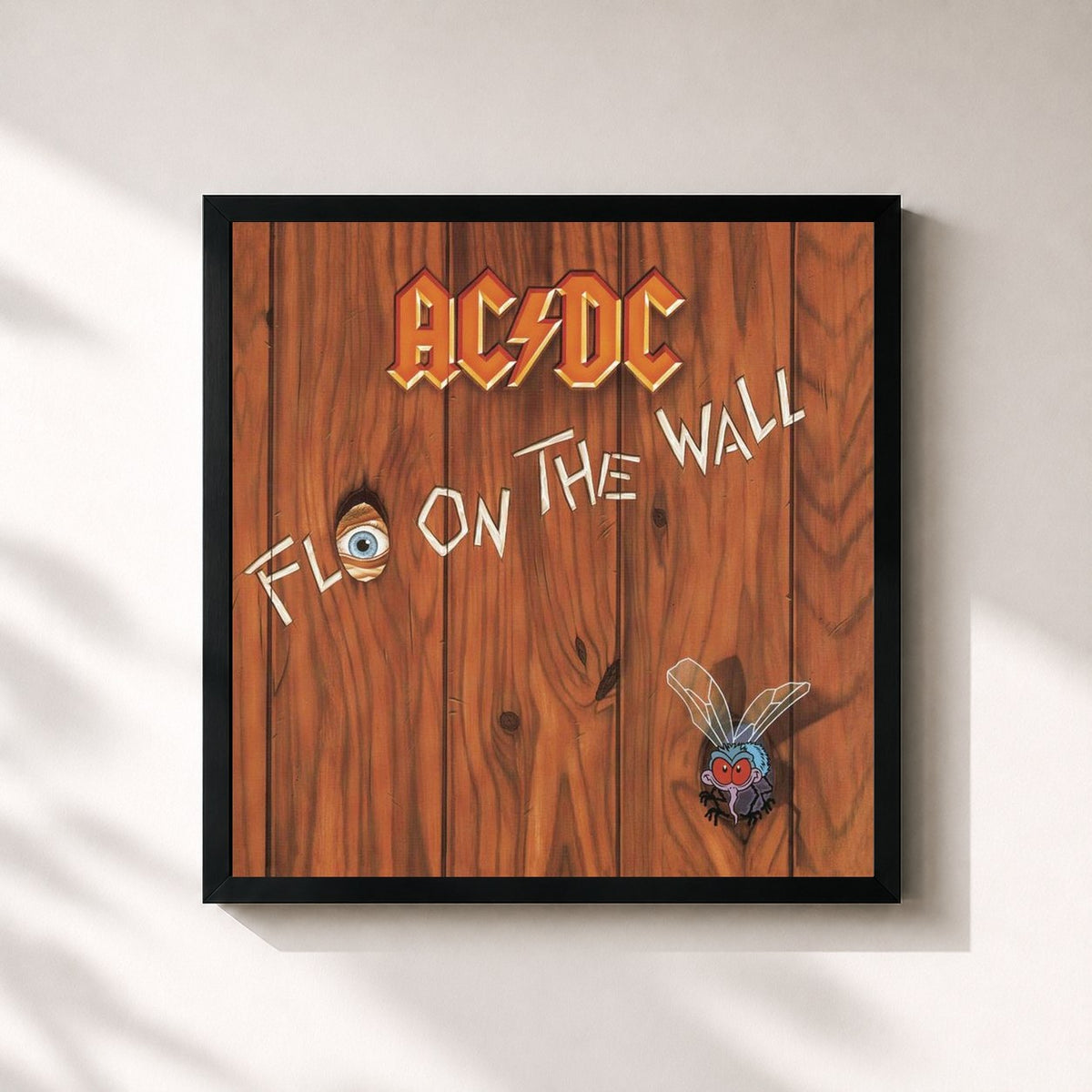 #noir Tableau carré de l'album Fly On the Wall de AC/DC, cadre noir 32x32 cm