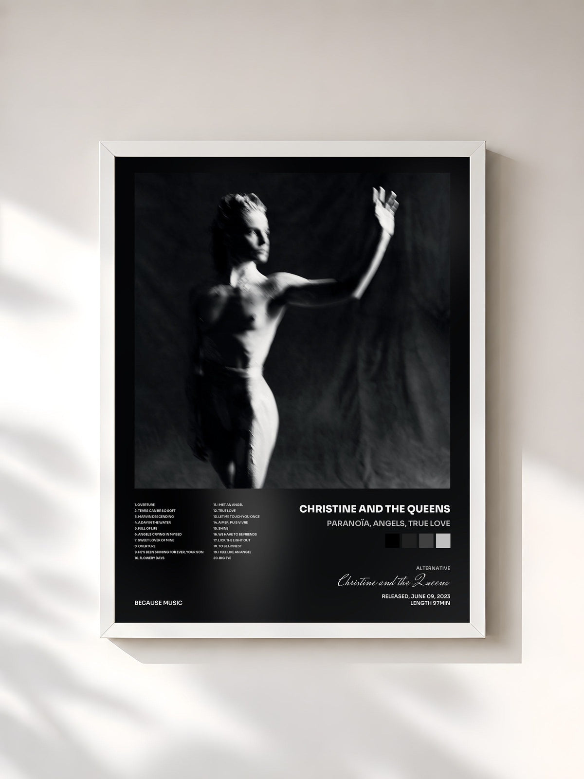 #blanc Tableau de l'album PARANOÏA, ANGELS, TRUE LOVE de Christine and the Queens, cadre blanc, imprimé et encadré en France