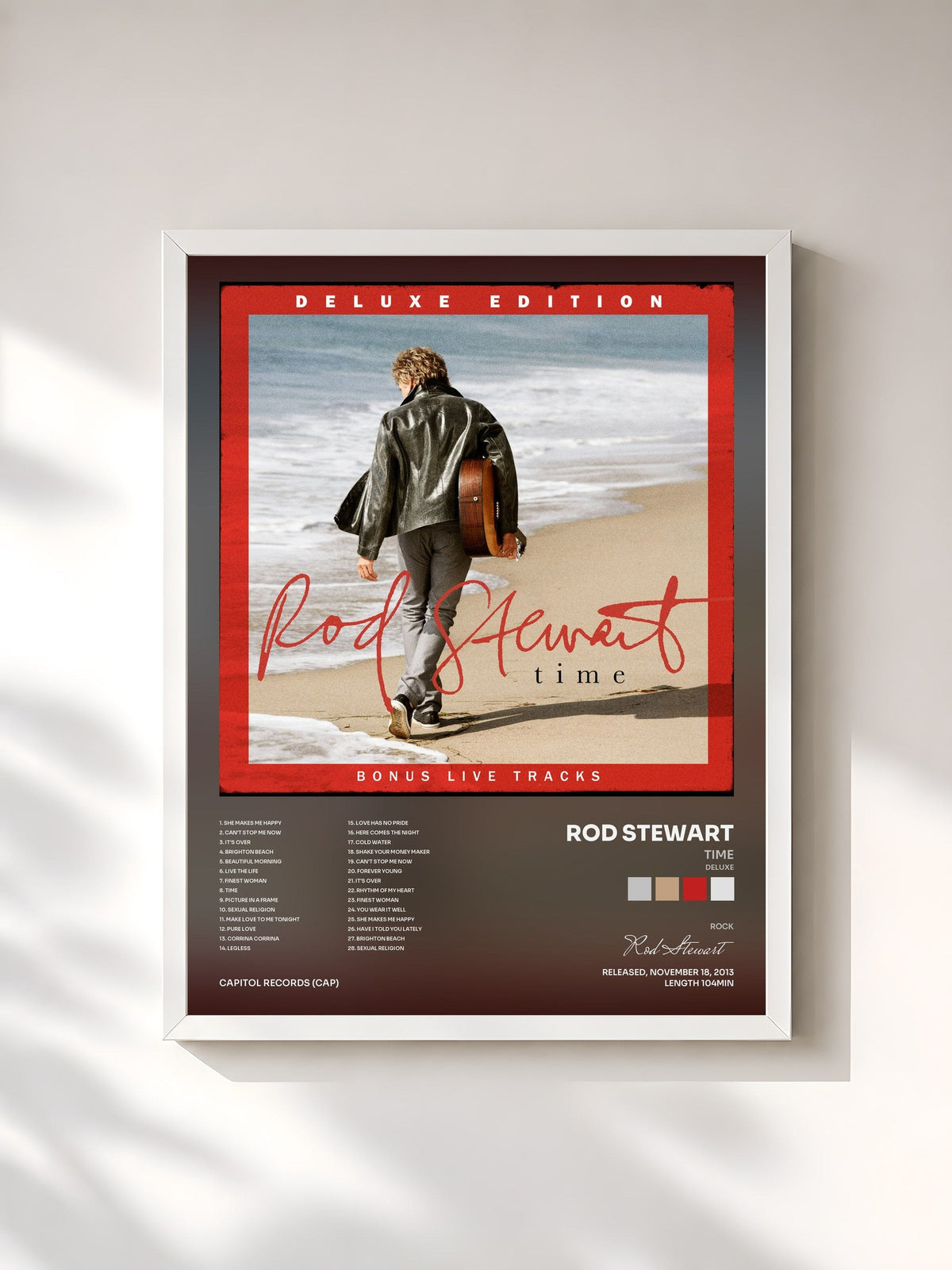 #blanc Time (Deluxe) de Rod Stewart en lámina enmarcada, marco blanco, impresa y enmarcada en Francia