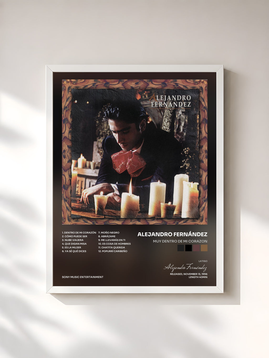 #blanc Tableau de l'album Muy Dentro De Mi Corazon de Alejandro Fernández, cadre blanc, imprimé et encadré en France