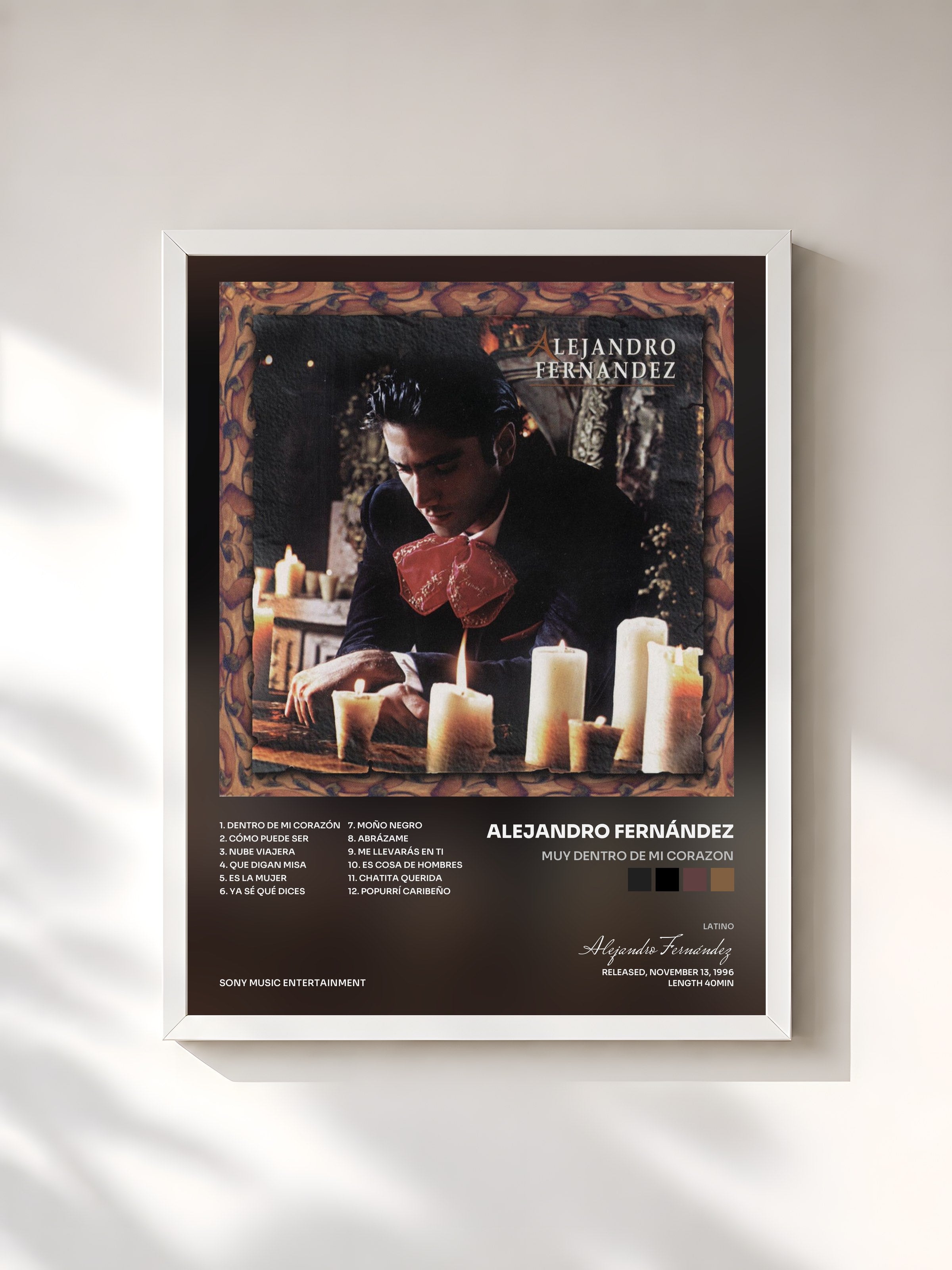 #blanc Tableau de l'album Muy Dentro De Mi Corazon de Alejandro Fernández, cadre blanc, imprimé et encadré en France