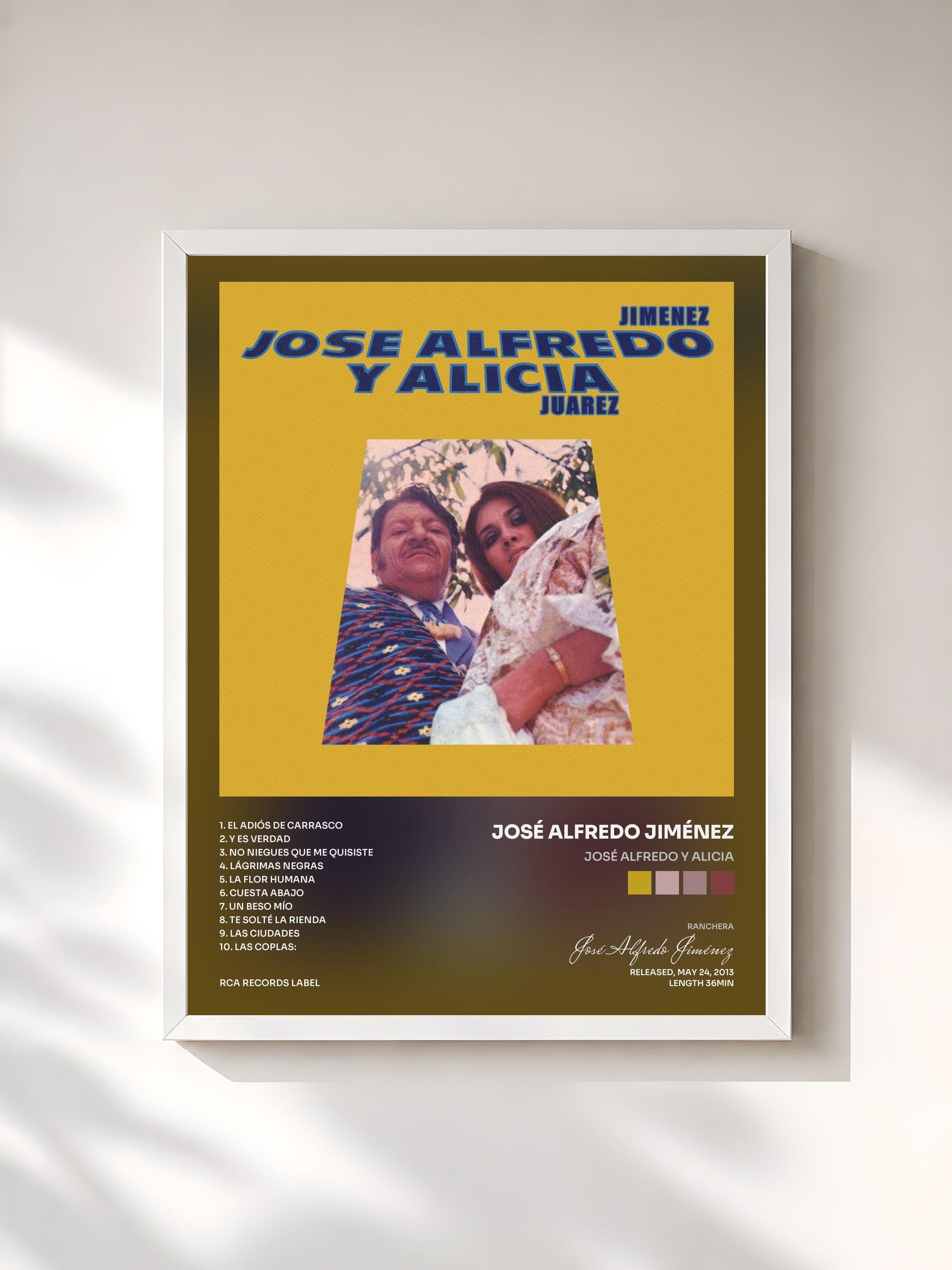#blanc Tableau de l'album José Alfredo y Alicia de José Alfredo Jiménez, cadre blanc, imprimé et encadré en France