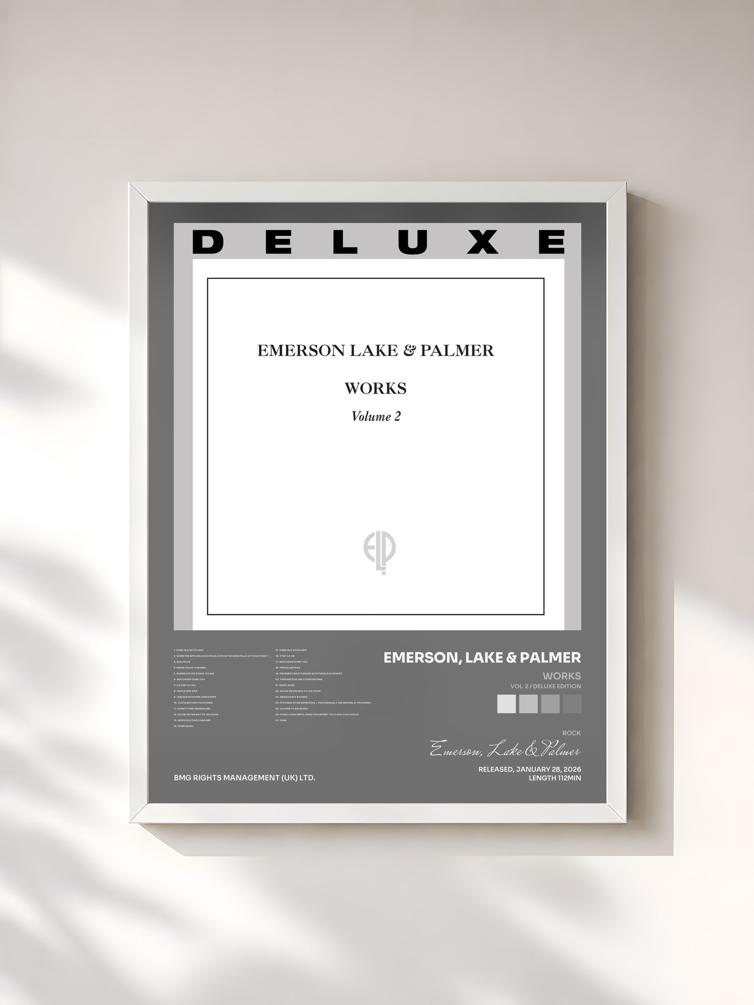 #blanc Tableau de l'album Works (Vol. 2 / Deluxe Edition) de Emerson, Lake & Palmer, cadre blanc, imprimé et encadré en France