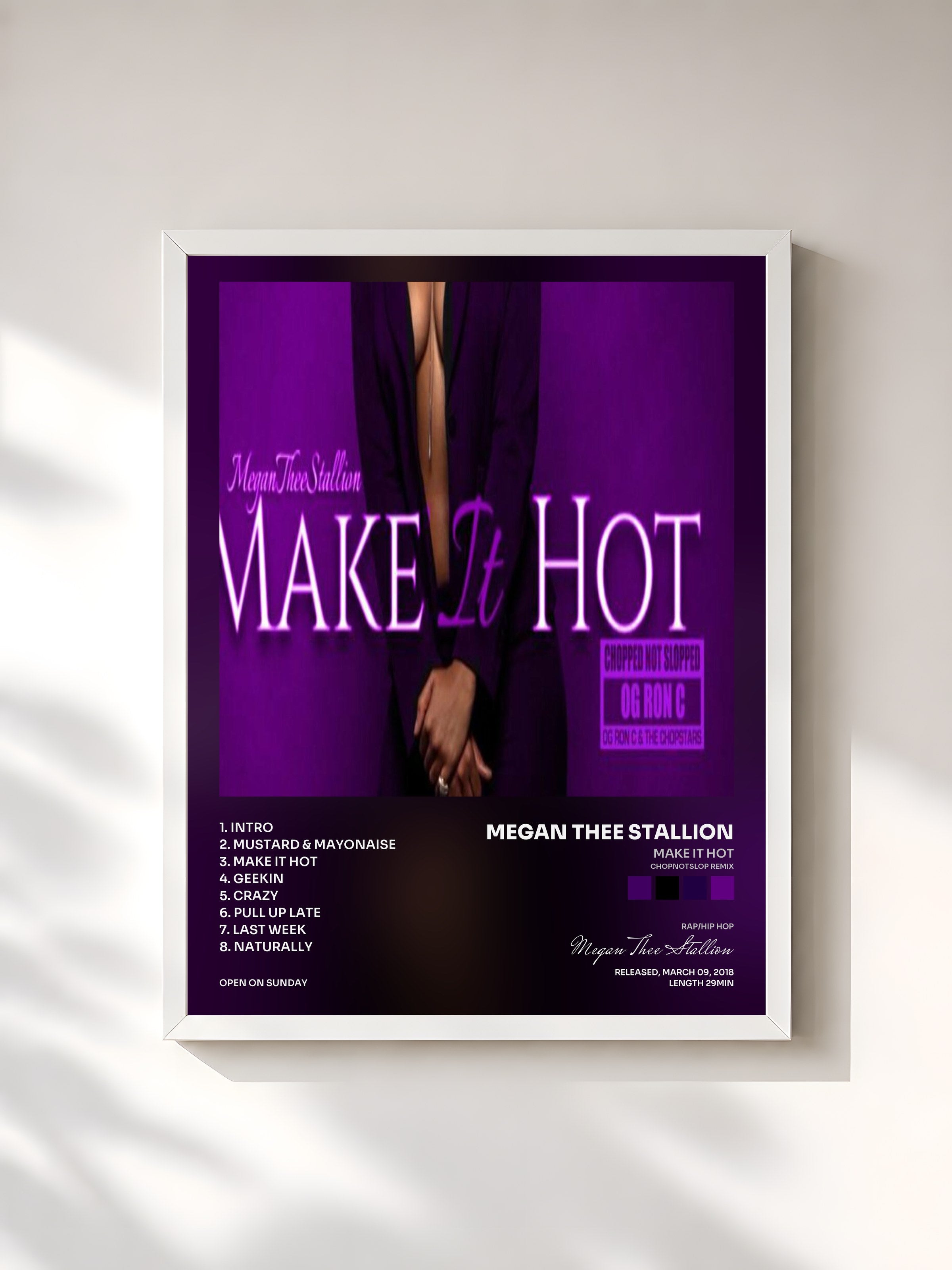 #blanc Tableau de l'album Make It Hot (ChopNotSlop Remix) de Megan Thee Stallion, cadre blanc, imprimé et encadré en France