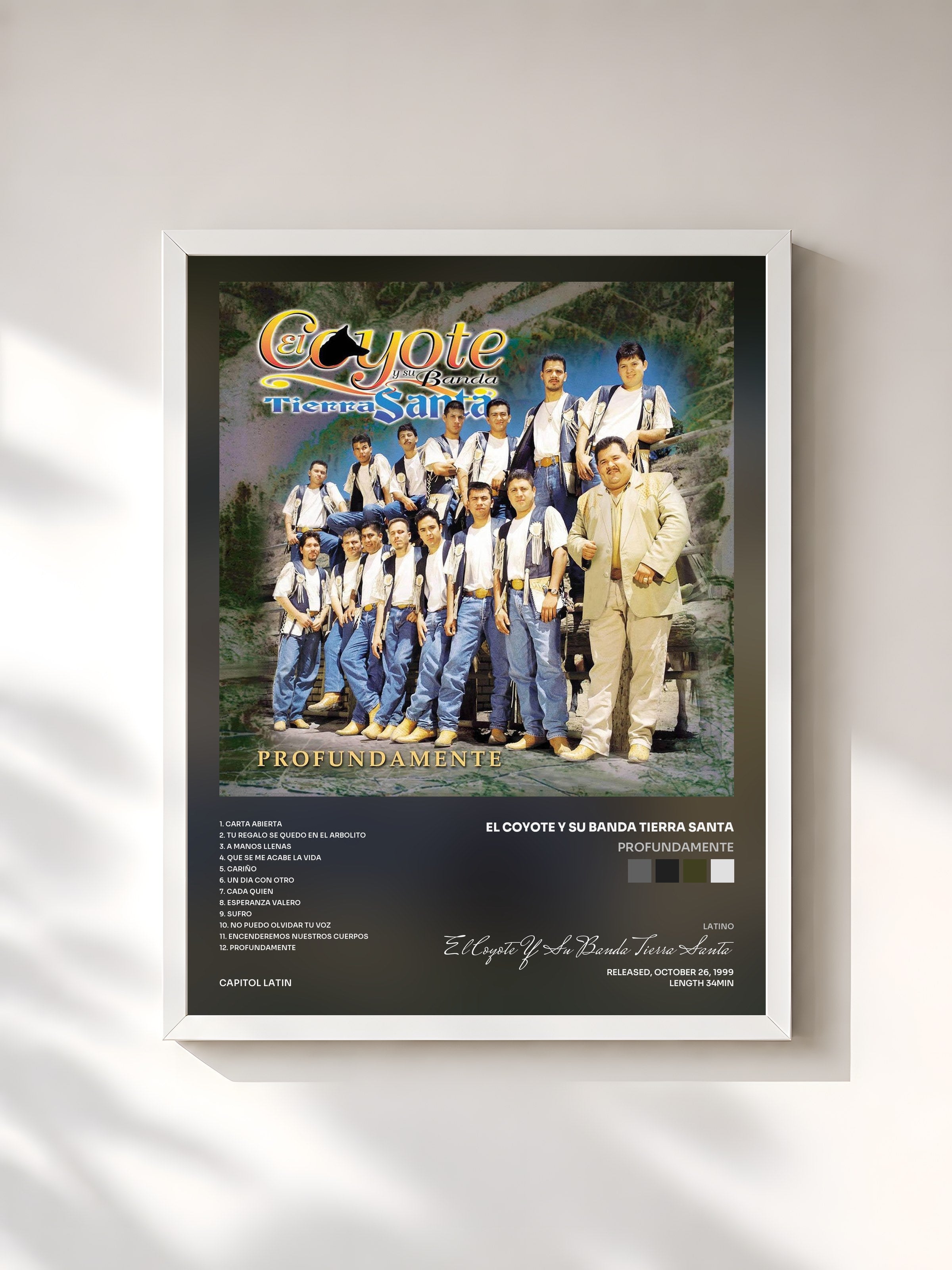 #blanc Tableau de l'album Profundamente de El Coyote Y Su Banda Tierra Santa, cadre blanc, imprimé et encadré en France