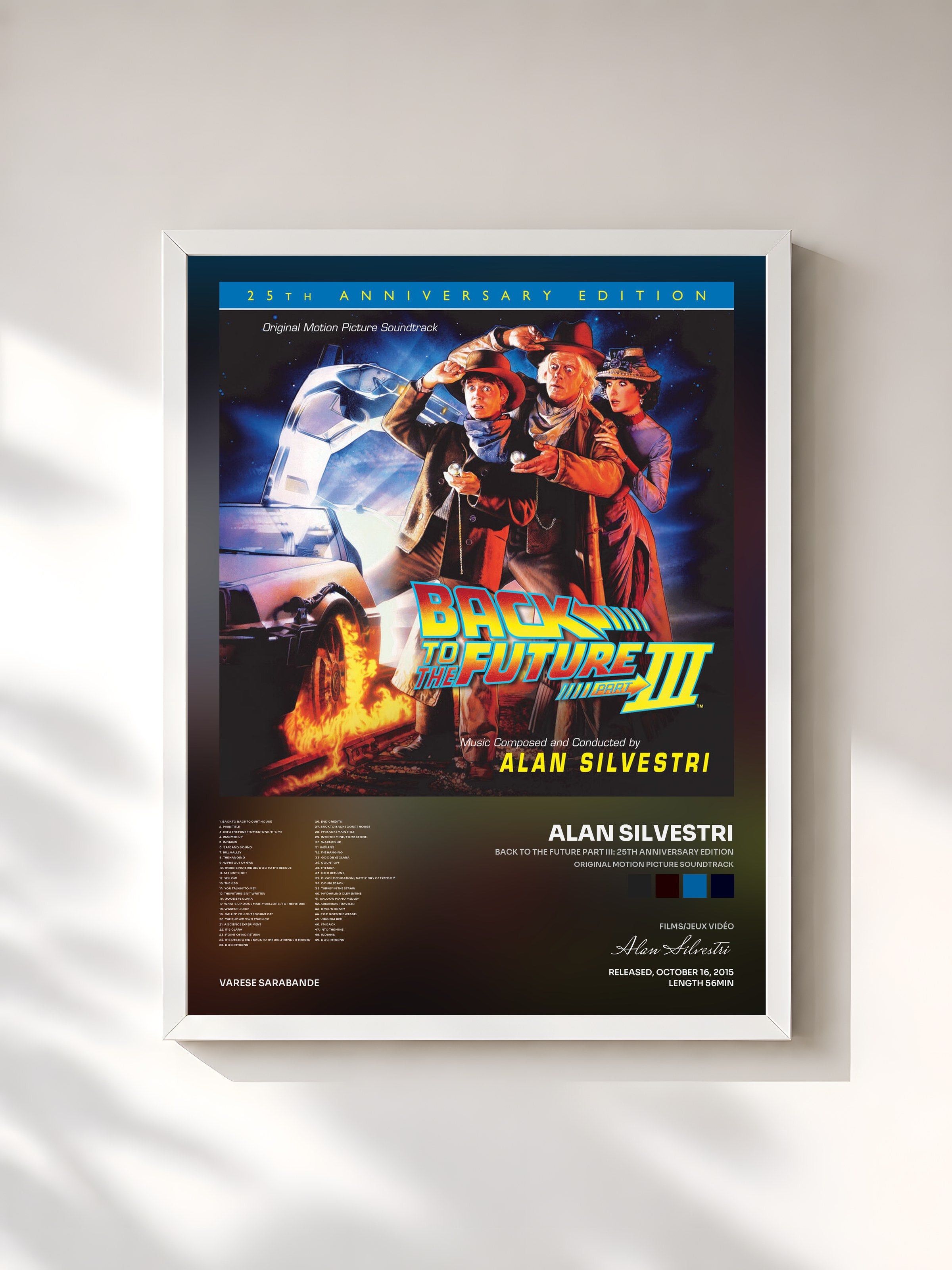#blanc Tableau de l'album Back To The Future Part III: 25th Anniversary Edition (Original Motion Picture Soundtrack) de Alan Silvestri, cadre blanc, imprimé et encadré en France