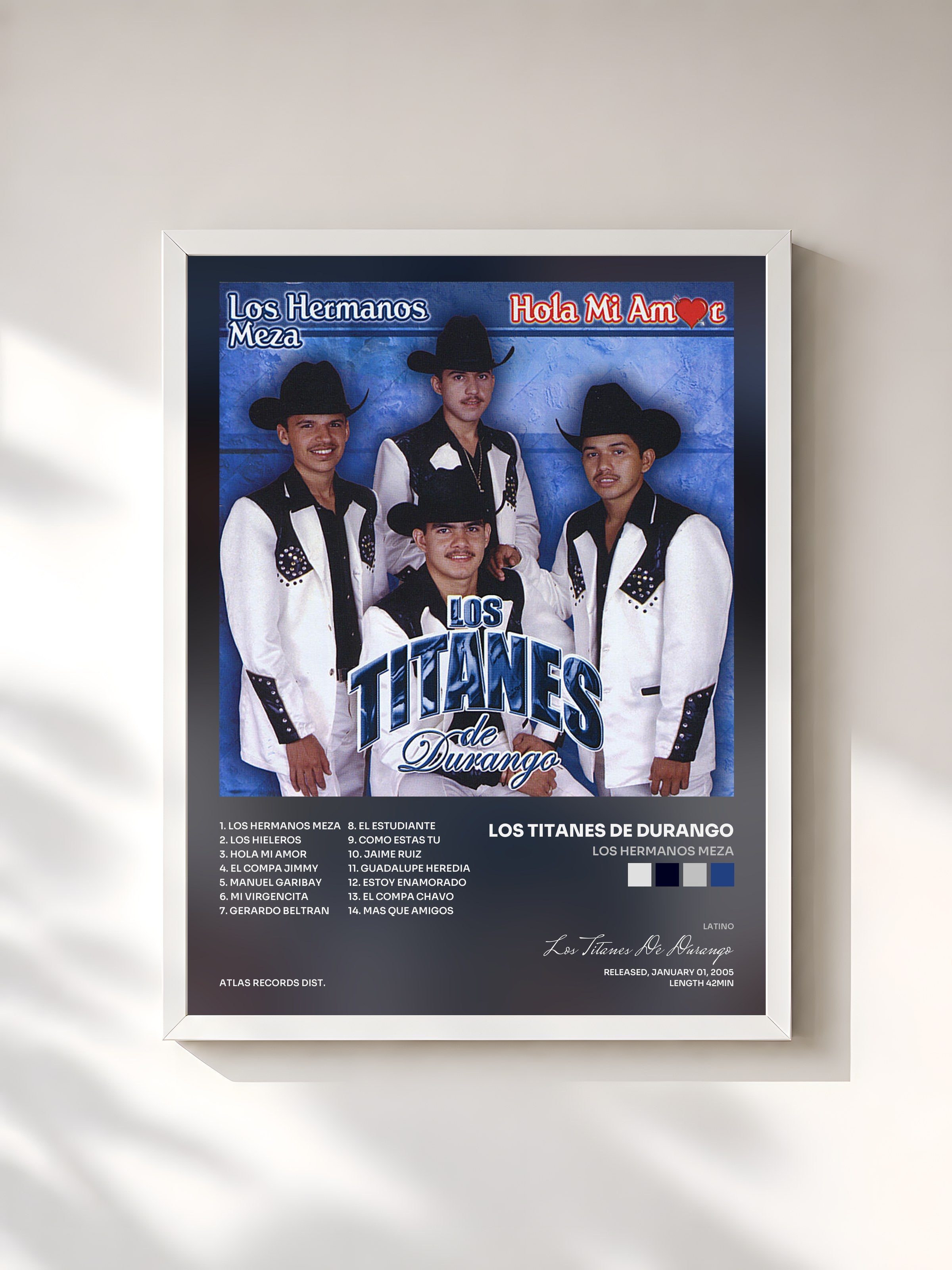 #blanc Tableau de l'album Los Hermanos Meza de Los Titanes De Durango, cadre blanc, imprimé et encadré en France