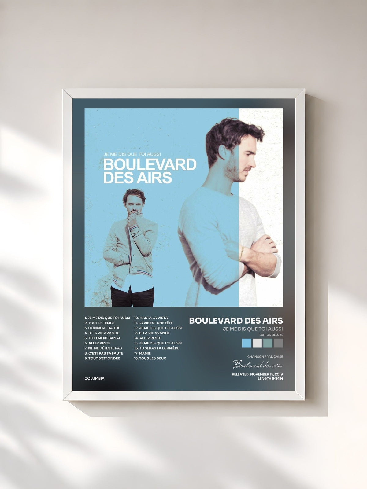 #blanc Tableau de l'album Je me dis que toi aussi (Edition Deluxe) de Boulevard des airs, cadre blanc, imprimé et encadré en France