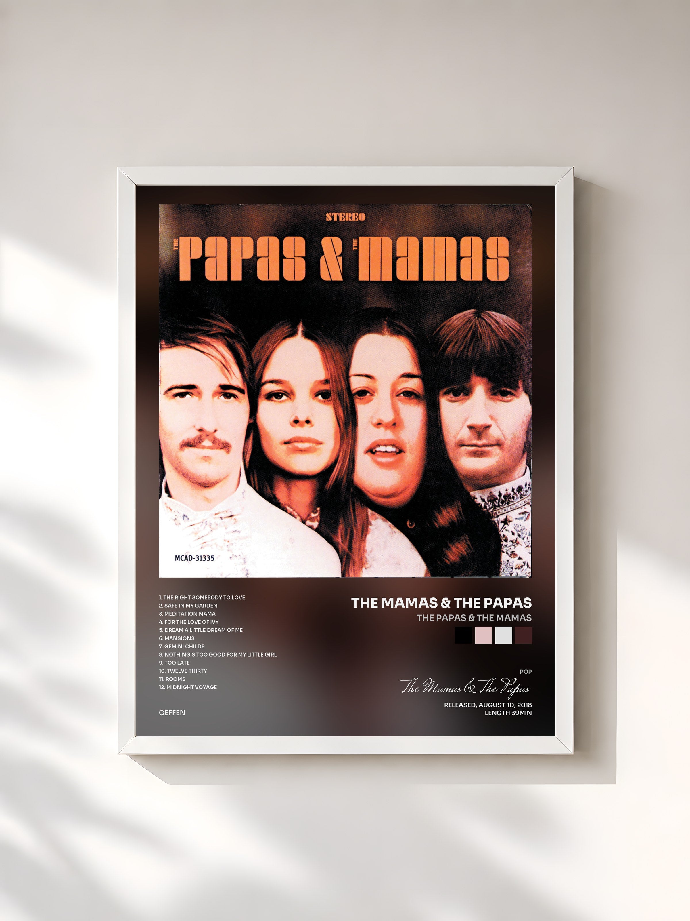 #blanc Tableau de l'album The Papas & The Mamas de The Mamas & The Papas, cadre blanc, imprimé et encadré en France