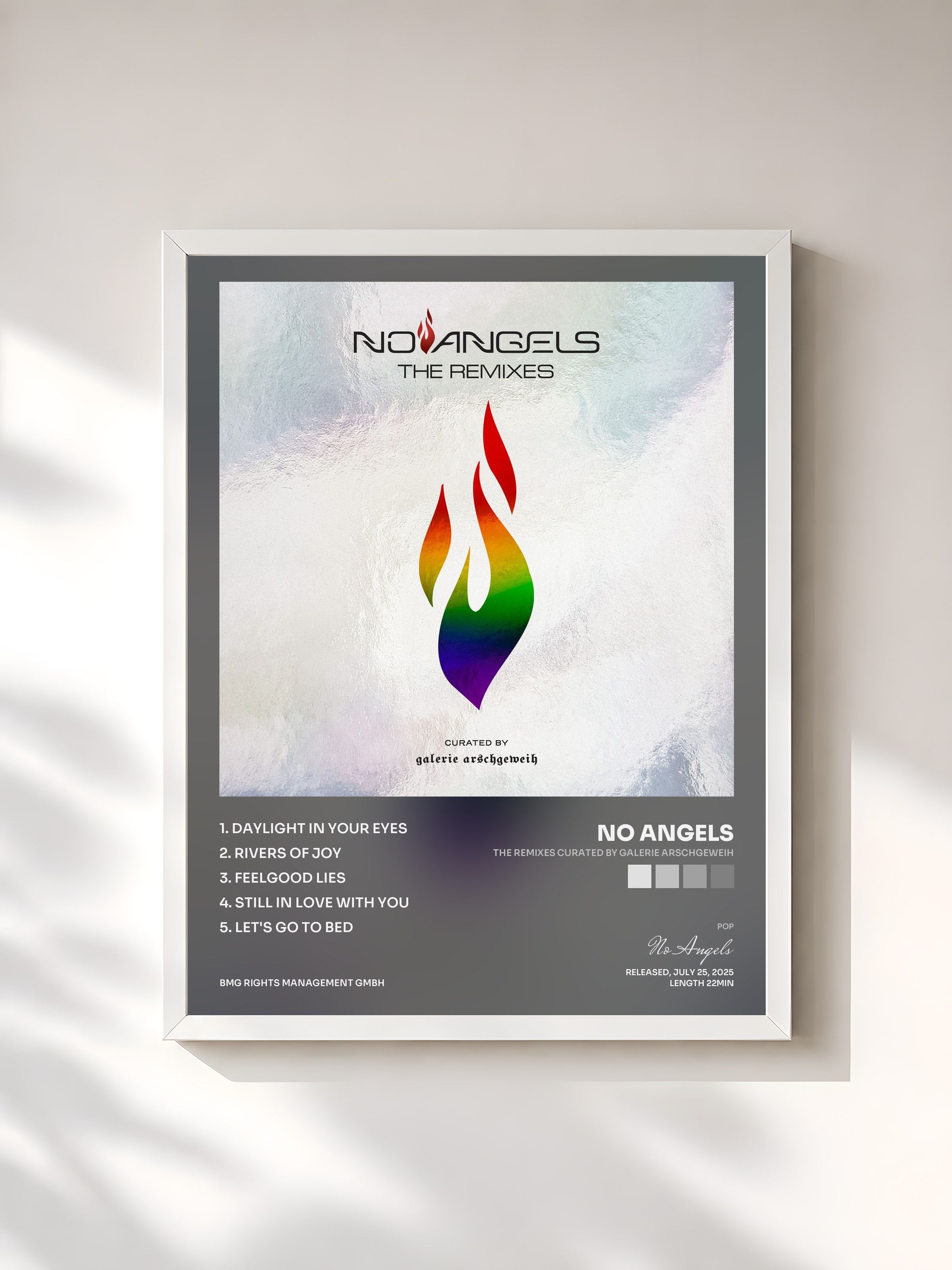 #blanc Tableau de l'album THE REMIXES curated by Galerie Arschgeweih de No Angels, cadre blanc, imprimé et encadré en France