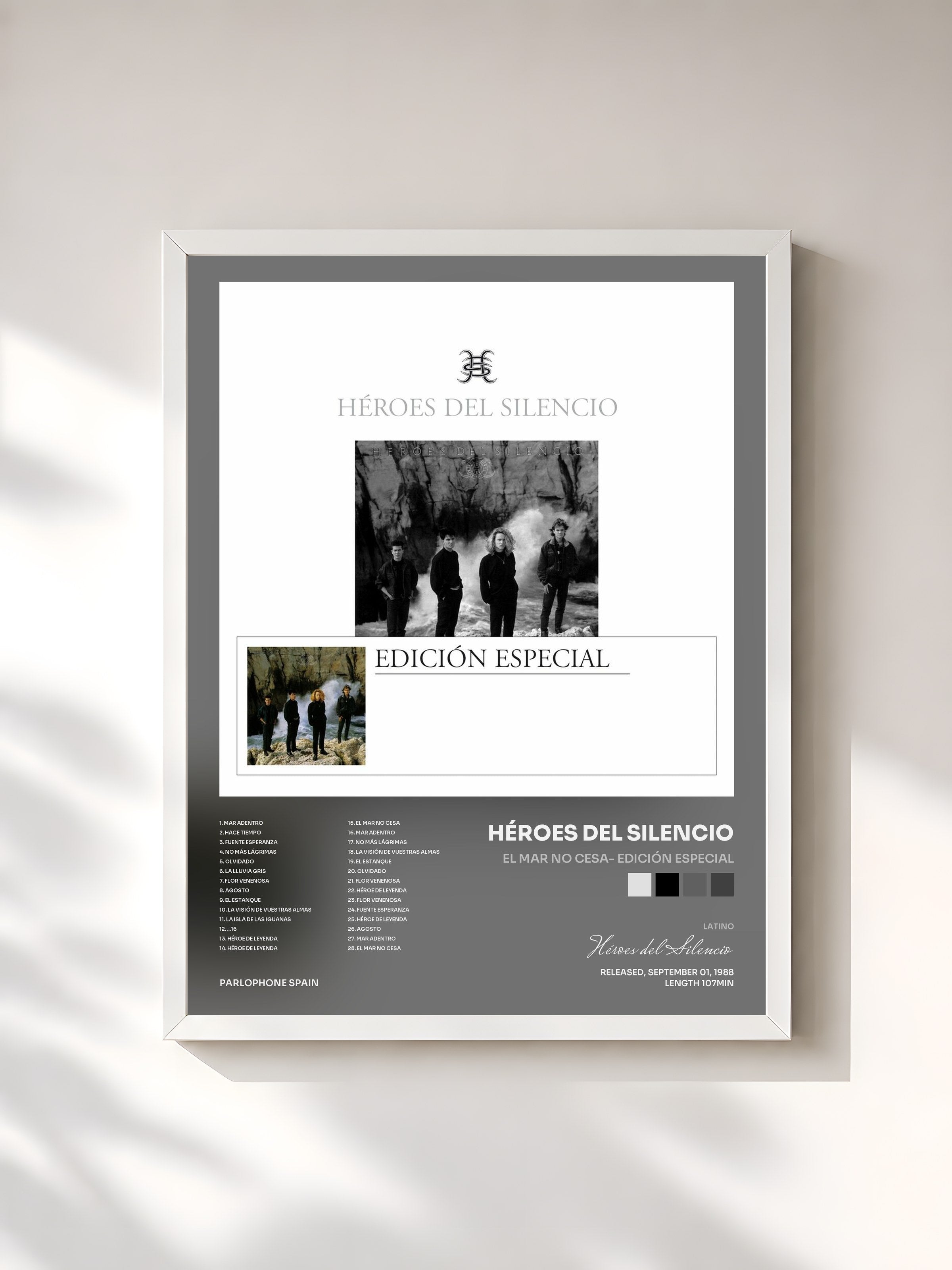 #blanc Tableau de l'album El Mar No Cesa- Edición Especial de Héroes del Silencio, cadre blanc, imprimé et encadré en France
