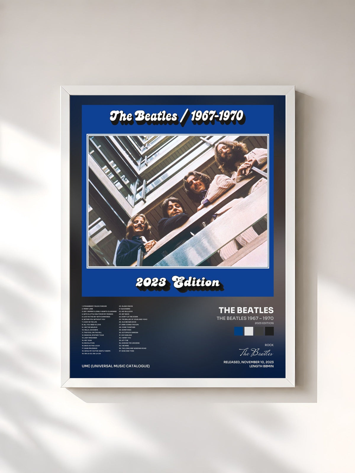 #blanc Tableau de l'album The Beatles 1967 – 1970 (2023 Edition) de The Beatles, cadre blanc, imprimé et encadré en France