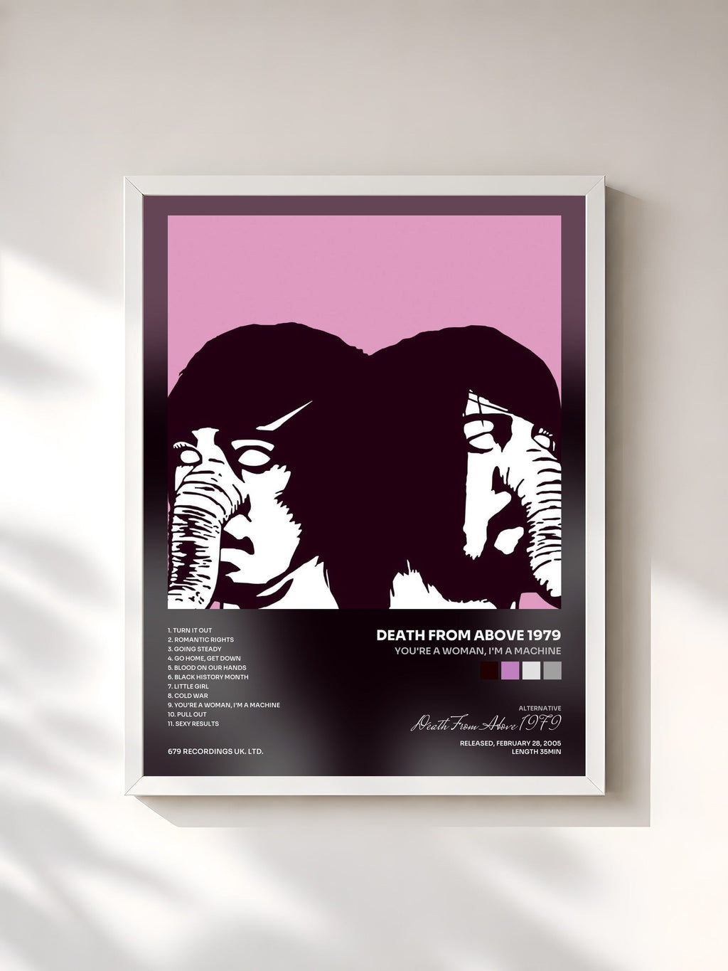 #blanc You're A Woman, I'm A Machine von Death From Above 1979 als gerahmter Kunstdruck, weißer Rahmen, gedruckt und gerahmt in Frankreich