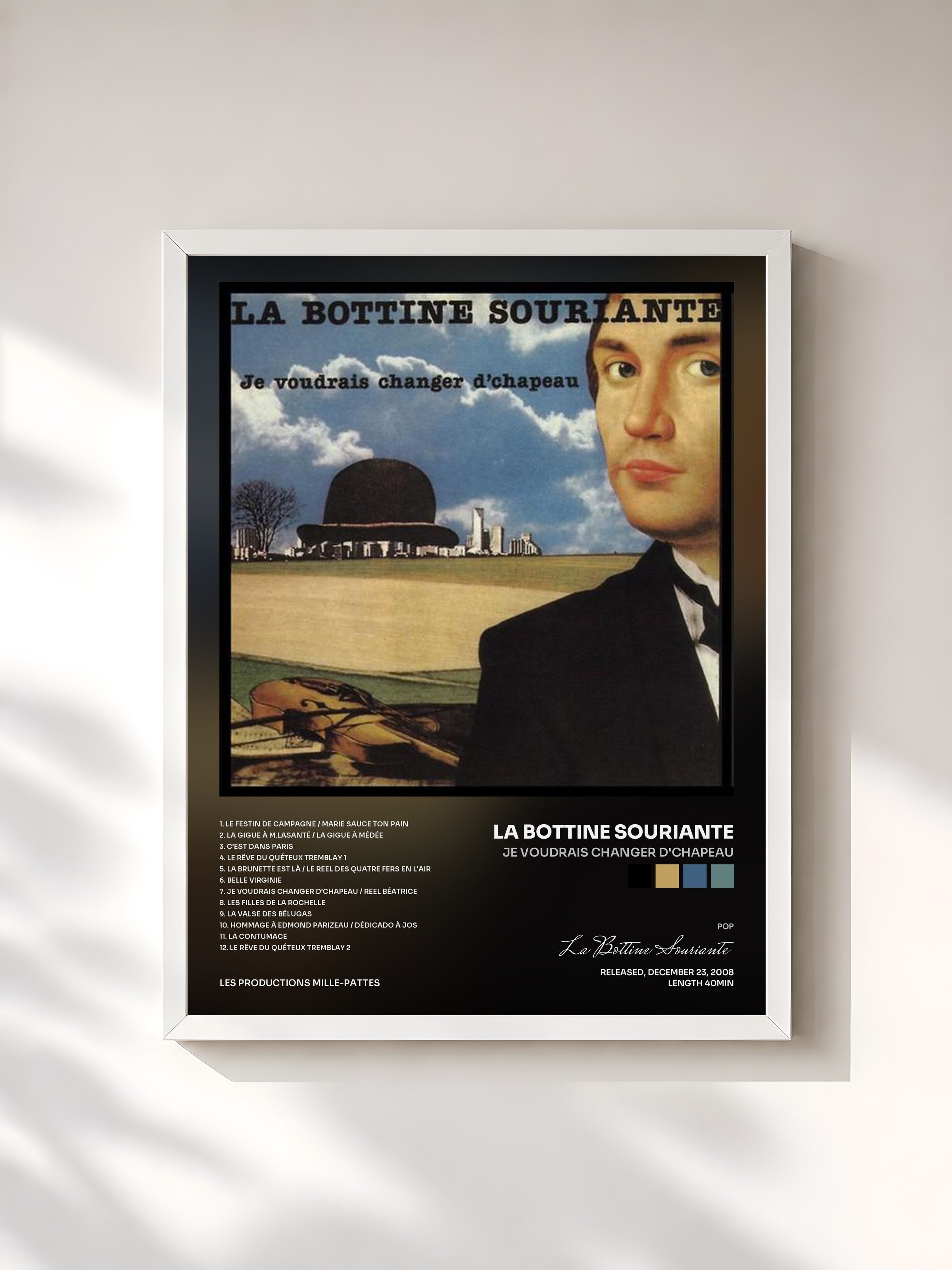 #blanc Tableau de l'album Je voudrais changer d'chapeau de La Bottine Souriante, cadre blanc, imprimé et encadré en France