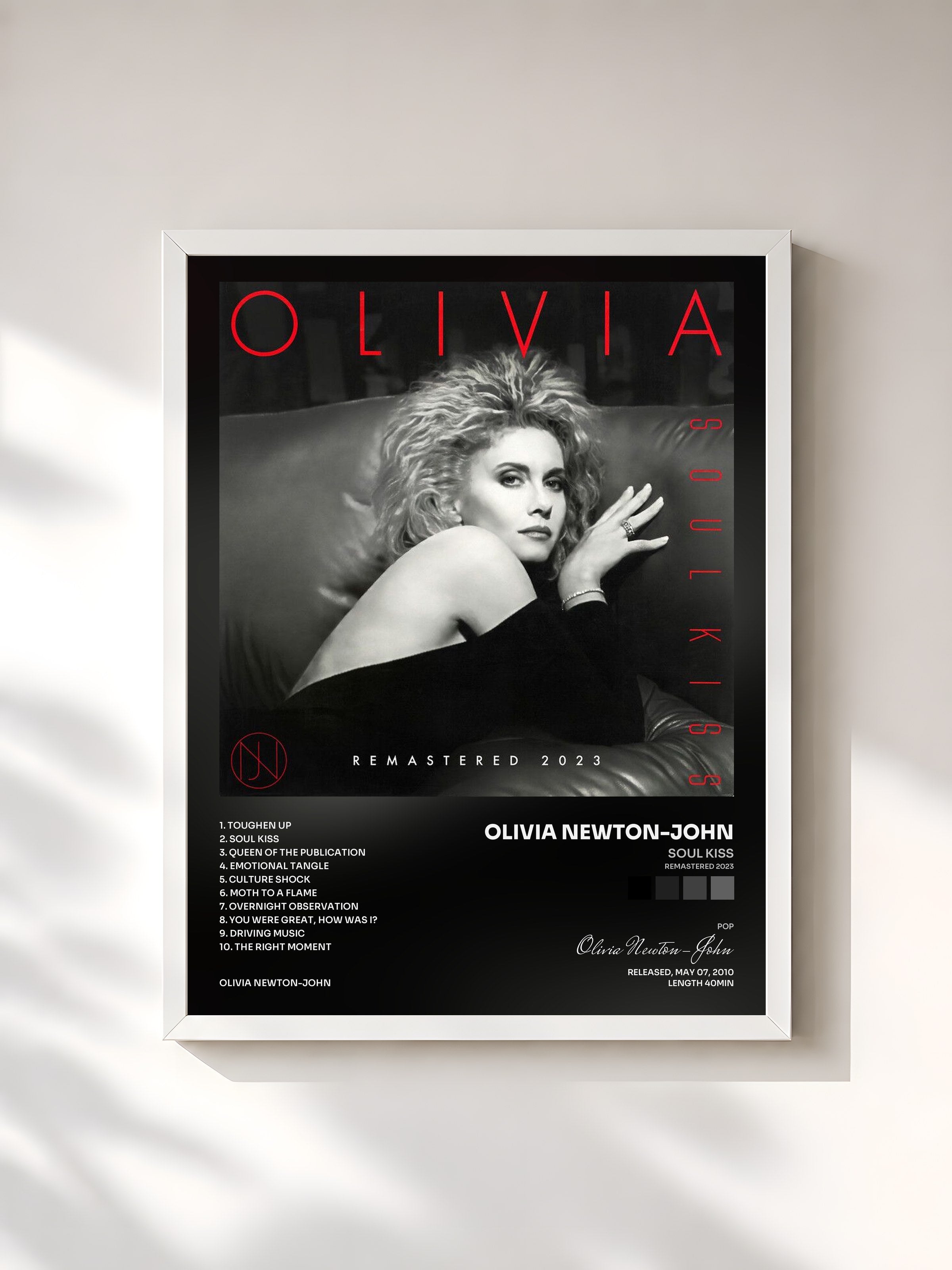 #blanc Tableau de l'album Soul Kiss (Remastered 2023) de Olivia Newton-John, cadre blanc, imprimé et encadré en France