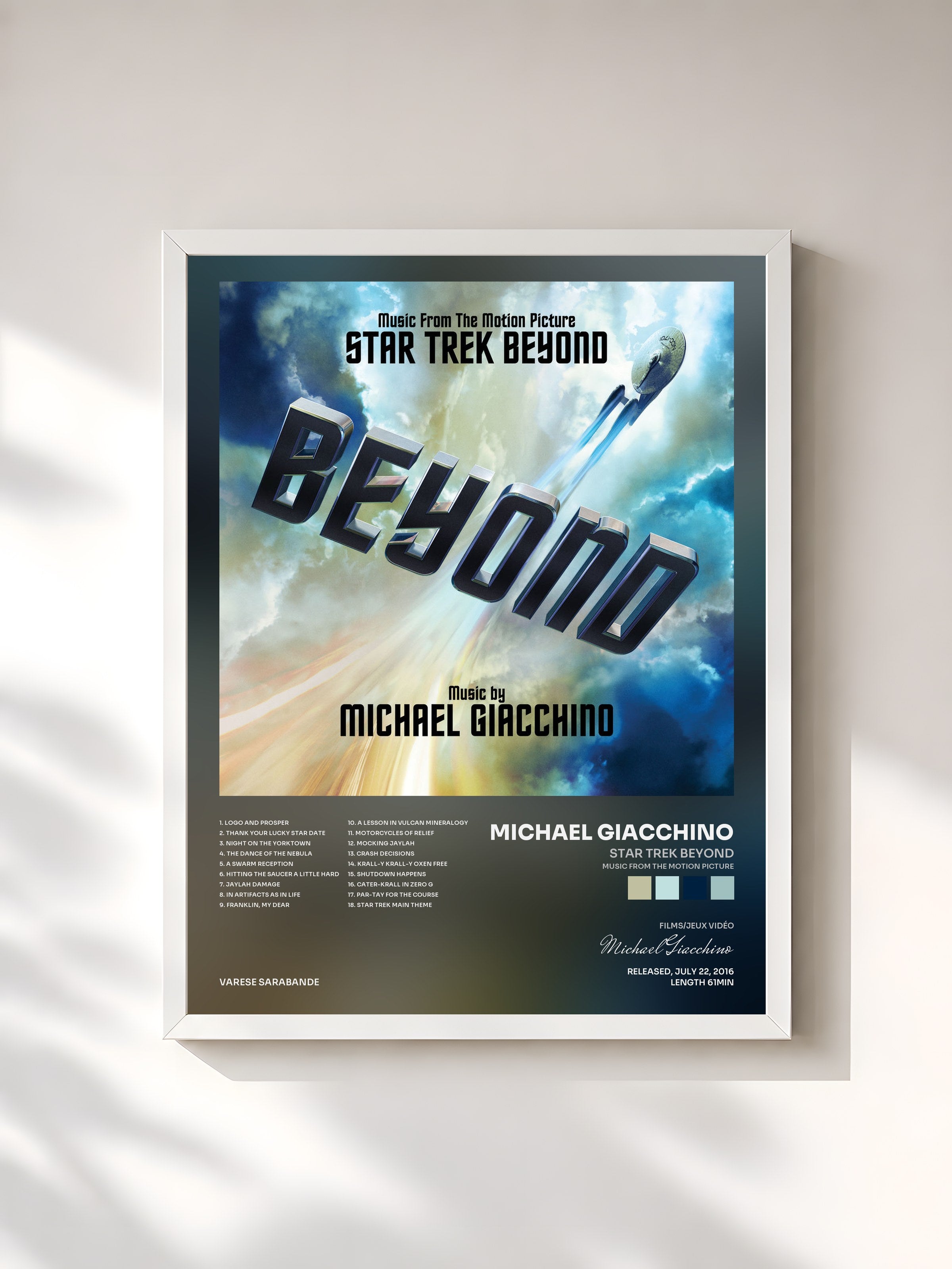 #blanc Tableau de l'album Star Trek Beyond (Music From The Motion Picture) de Michael Giacchino, cadre blanc, imprimé et encadré en France