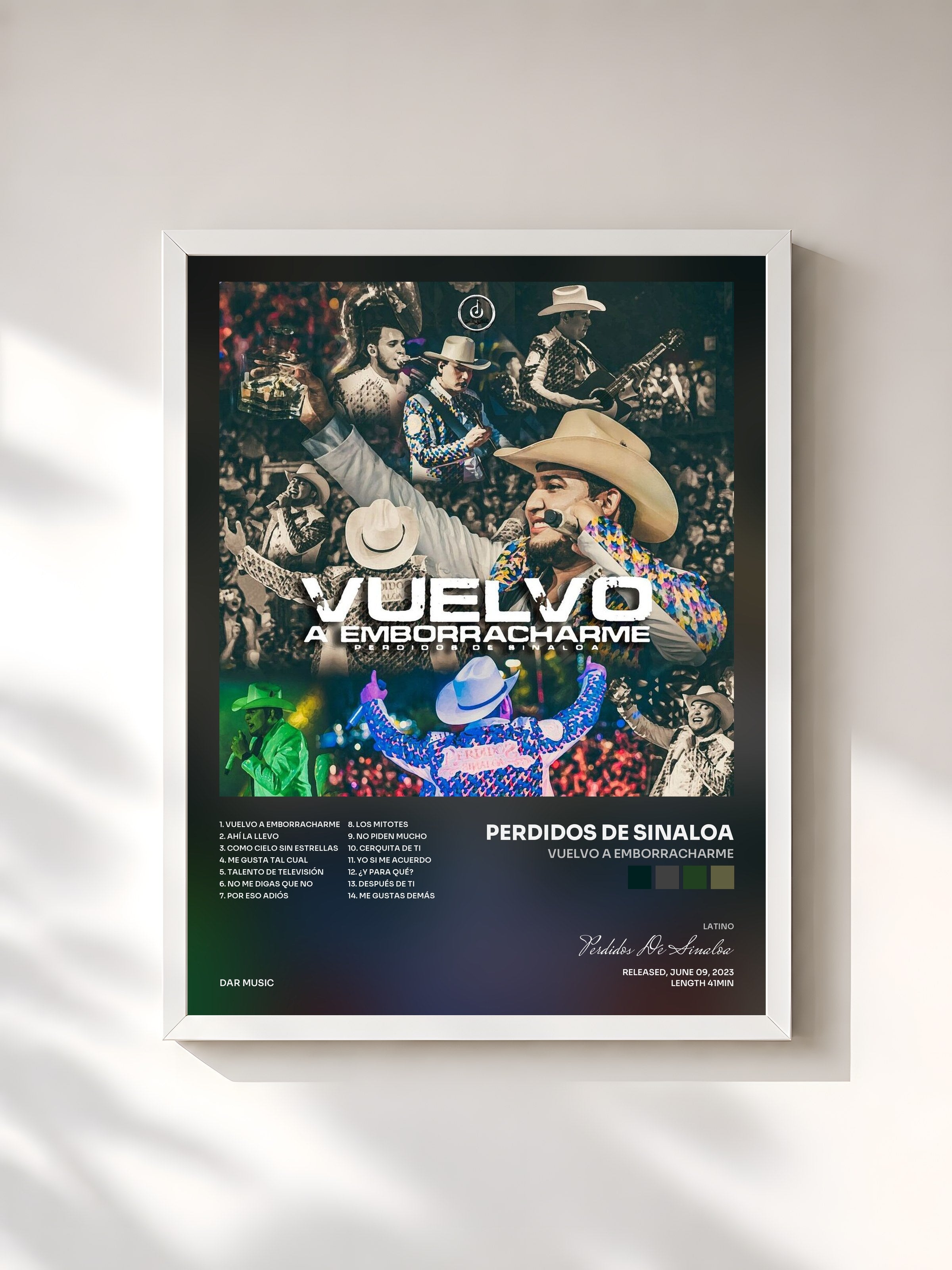 #blanc Tableau de l'album Vuelvo A Emborracharme de Perdidos De Sinaloa, cadre blanc, imprimé et encadré en France