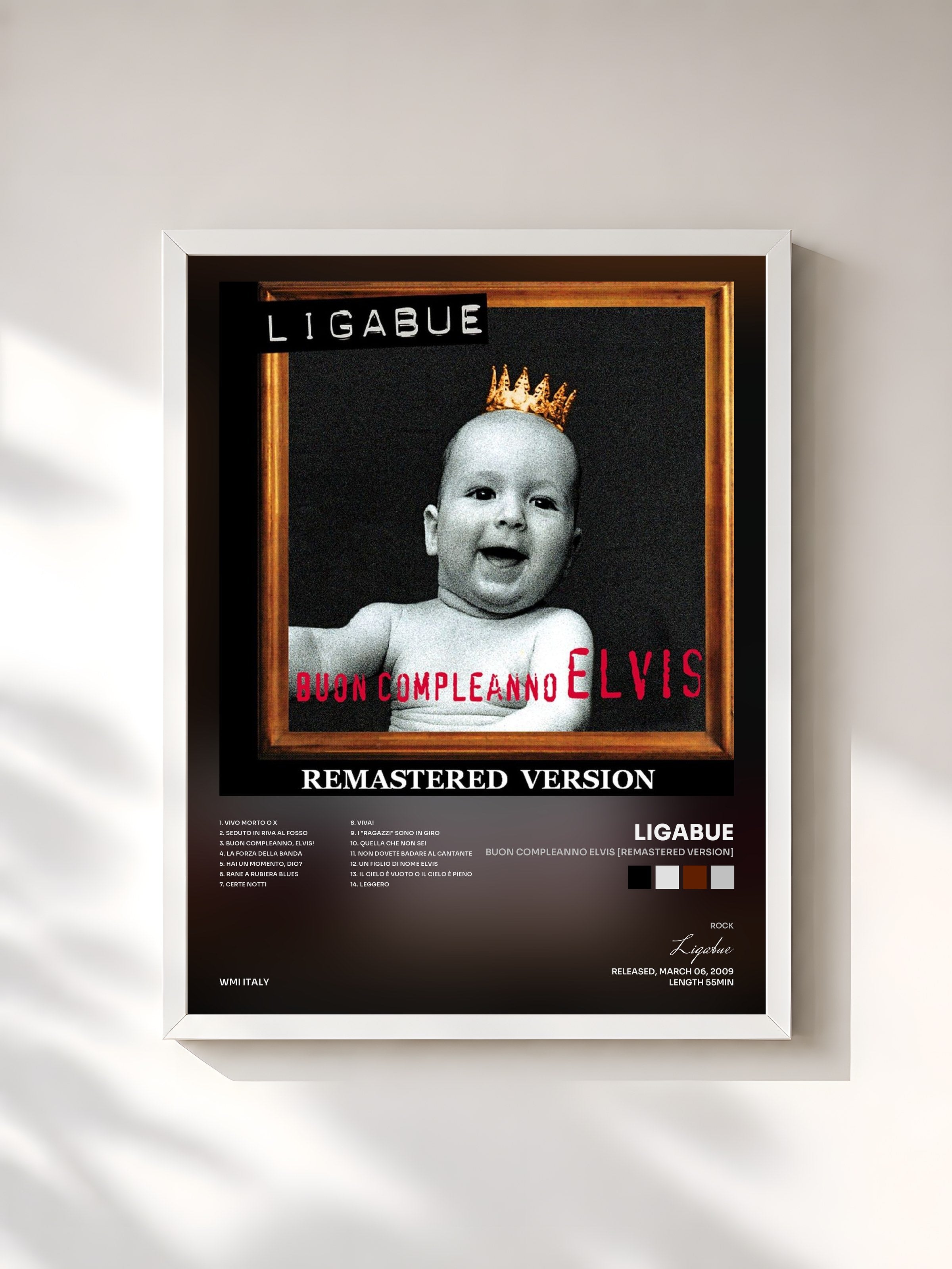#blanc Tableau de l'album Buon compleanno Elvis [Remastered Version] de Ligabue, cadre blanc, imprimé et encadré en France
