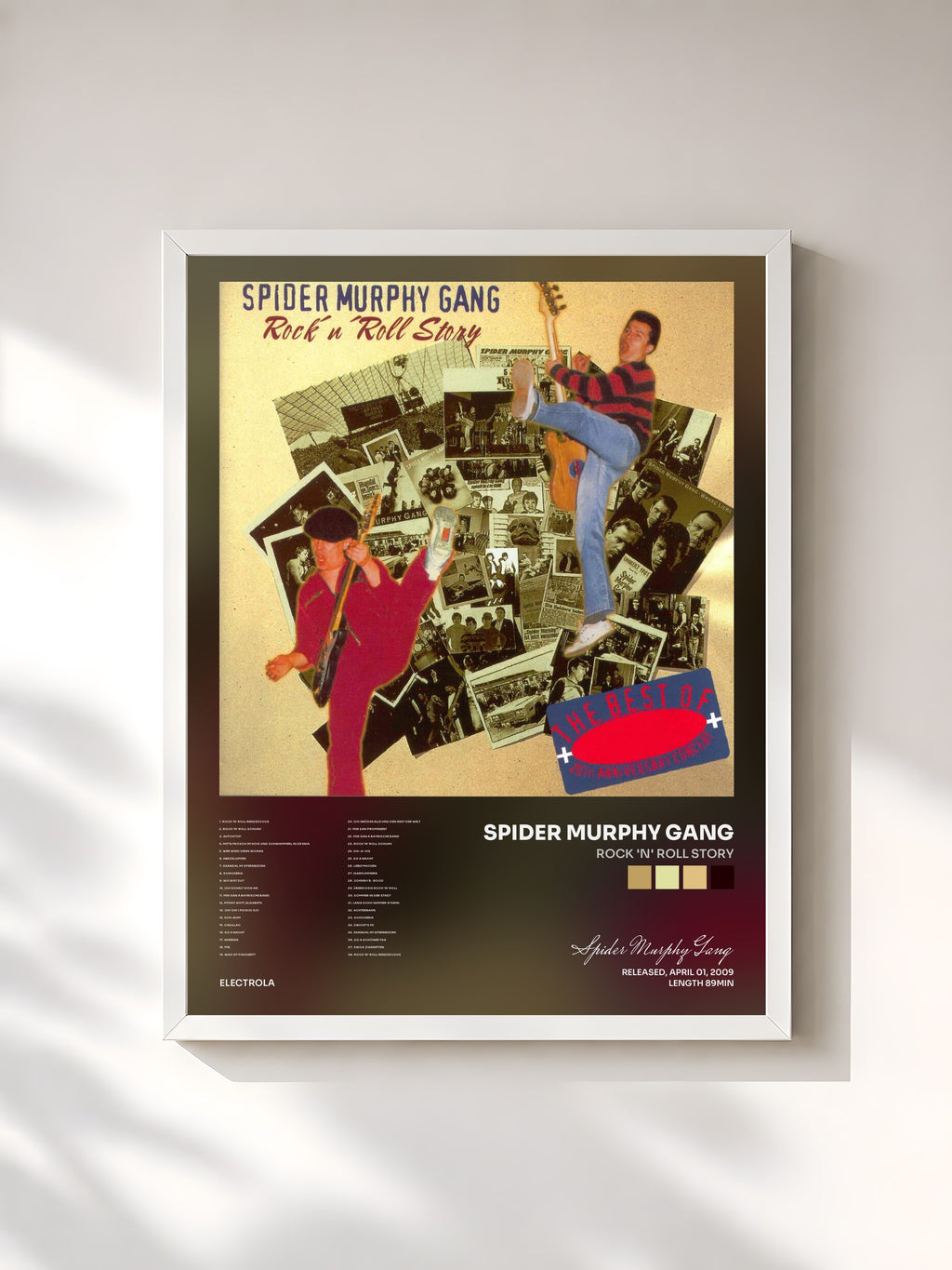 #blanc Tableau de l'album Rock 'N' Roll Story de Spider Murphy Gang, cadre blanc, imprimé et encadré en France