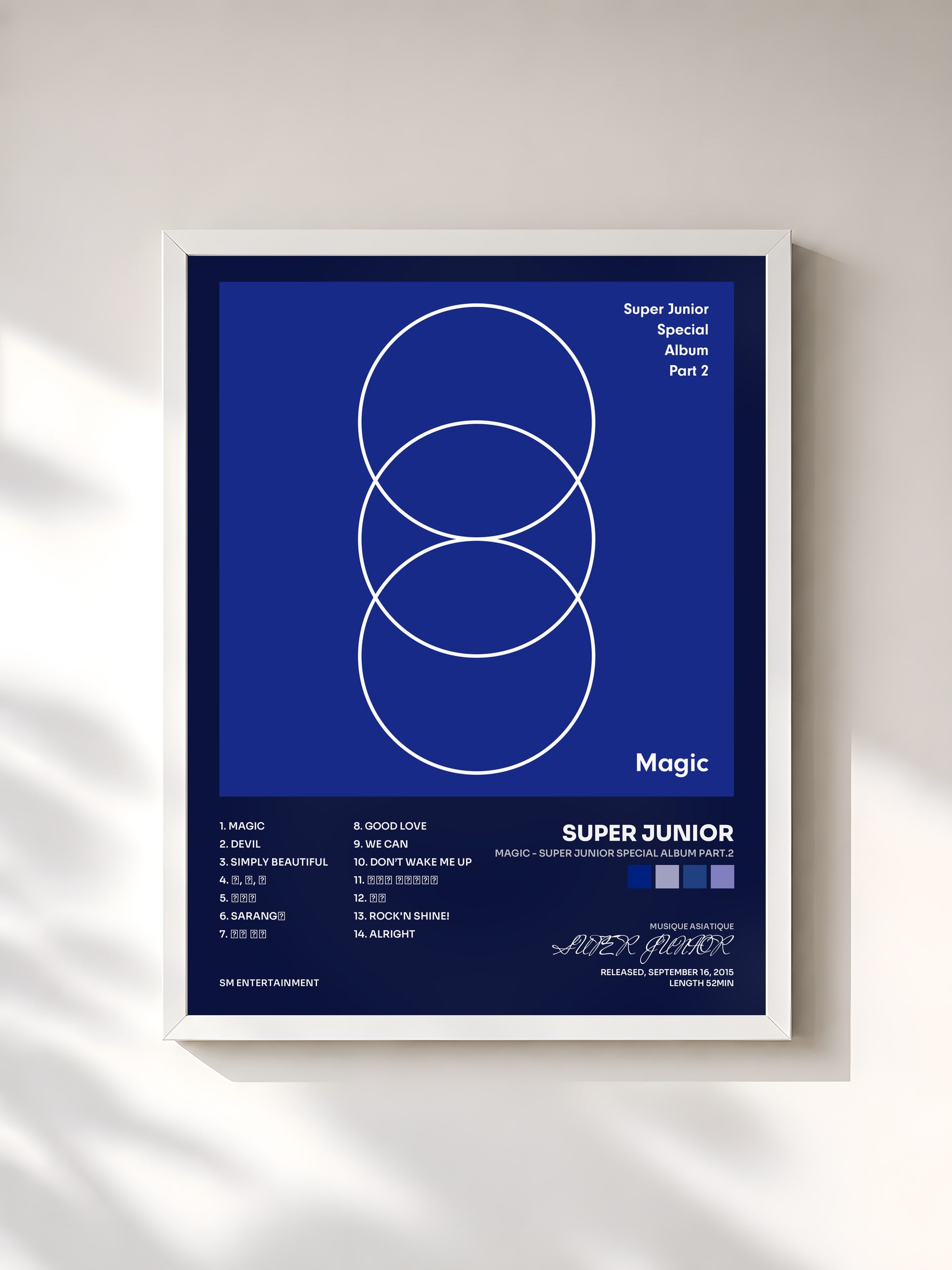 #blanc Tableau de l'album MAGIC - SUPER JUNIOR SPECIAL ALBUM PART.2 de SUPER JUNIOR, cadre blanc, imprimé et encadré en France