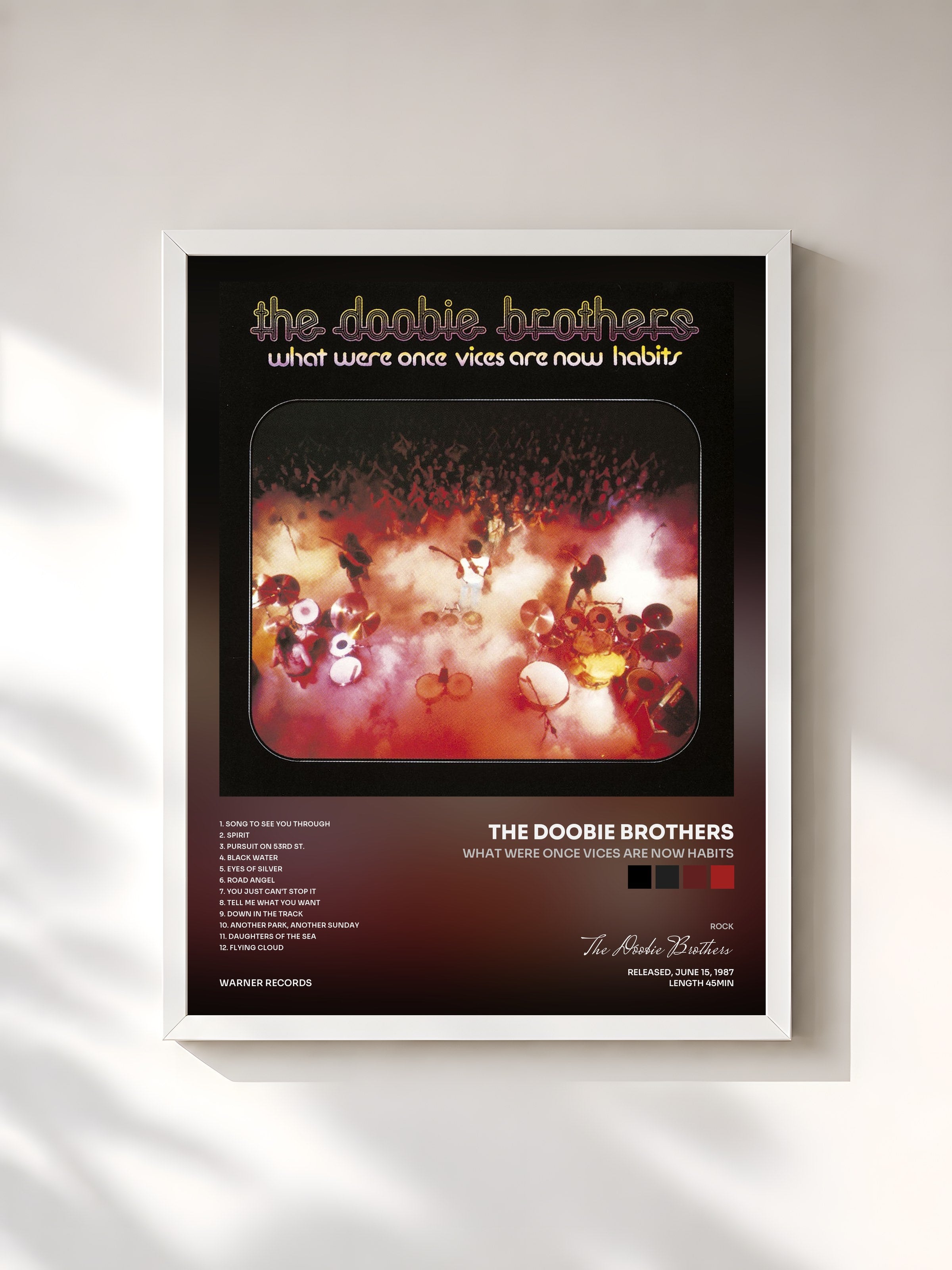 #blanc Tableau de l'album What Were Once Vices Are Now Habits de The Doobie Brothers, cadre blanc, imprimé et encadré en France
