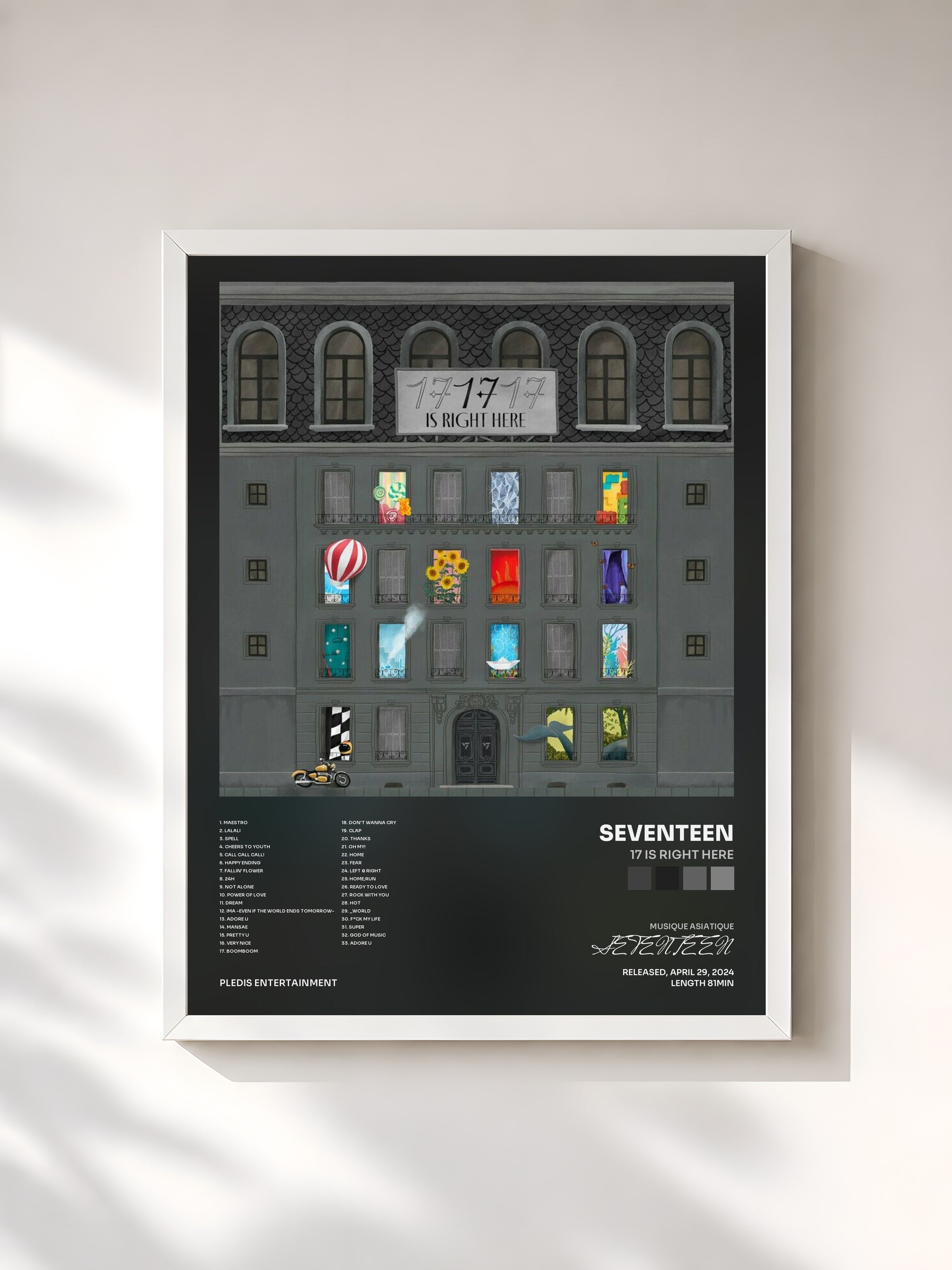 #blanc Tableau de l'album 17 IS RIGHT HERE de SEVENTEEN, cadre blanc, imprimé et encadré en France
