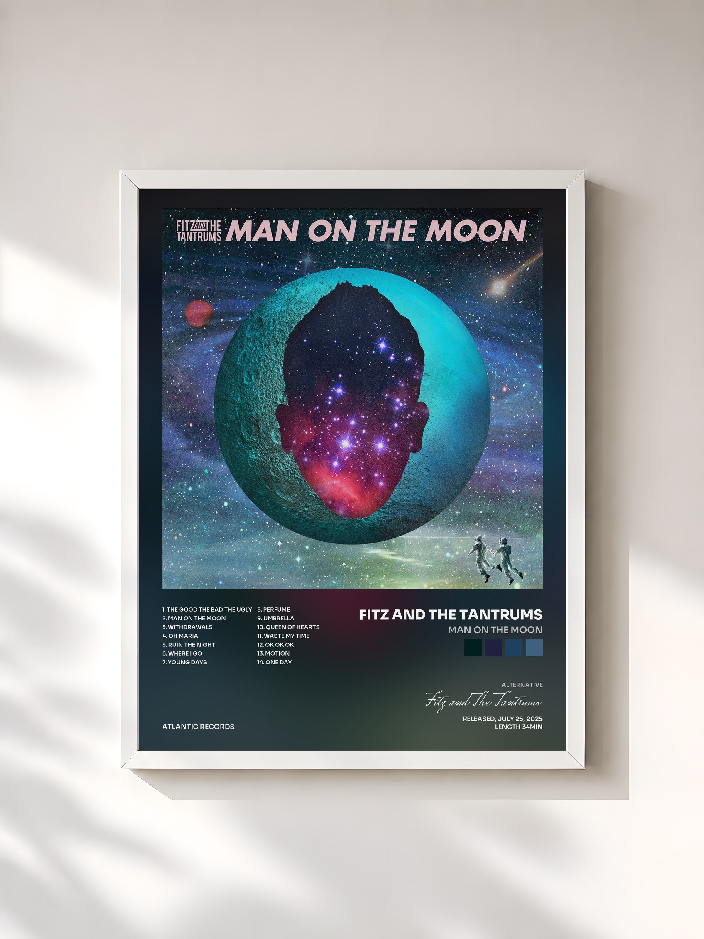 #blanc Tableau de l'album Man on The Moon de Fitz and The Tantrums, cadre blanc, imprimé et encadré en France