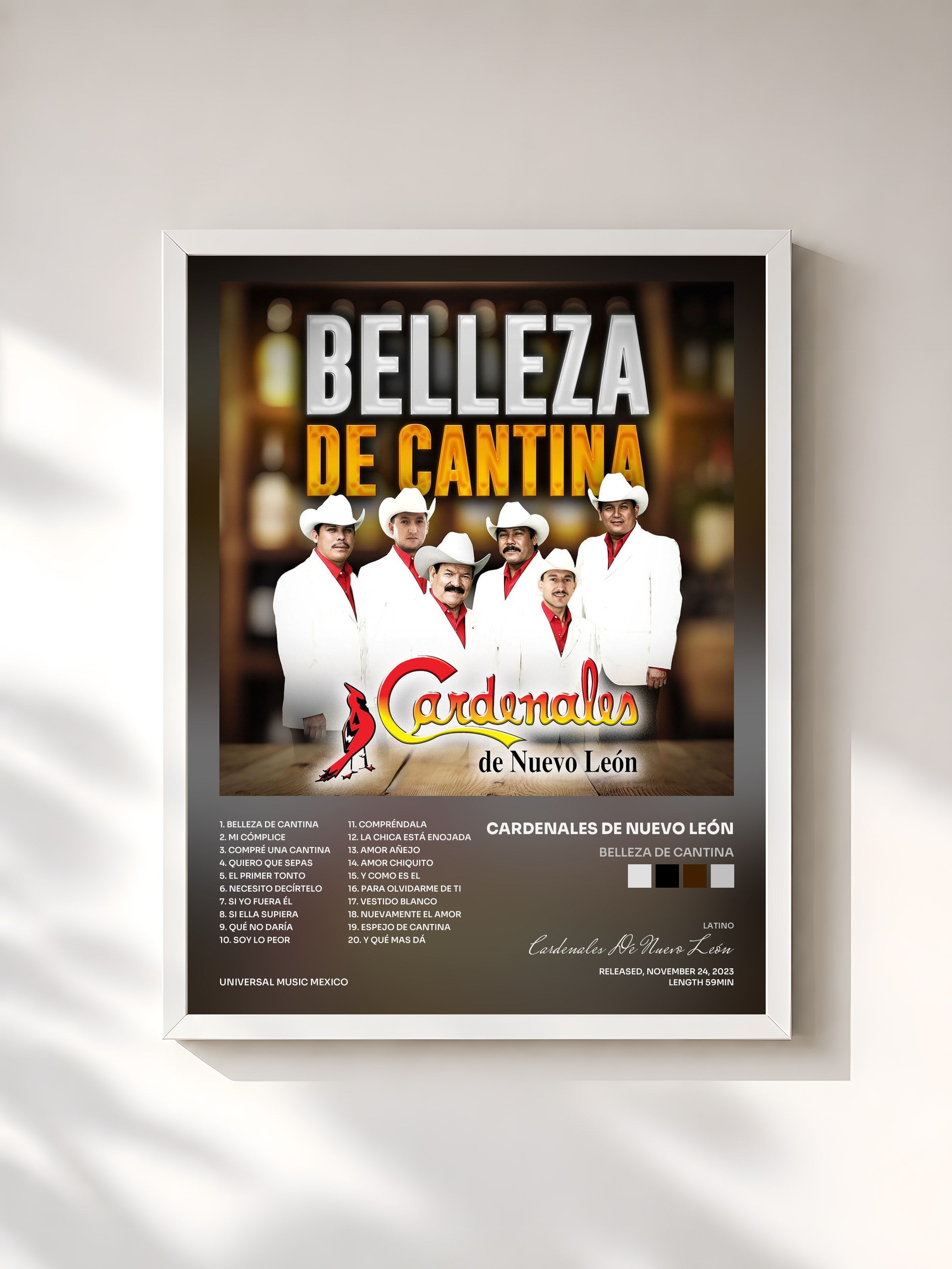 #blanc Tableau de l'album Belleza De Cantina de Cardenales De Nuevo León, cadre blanc, imprimé et encadré en France