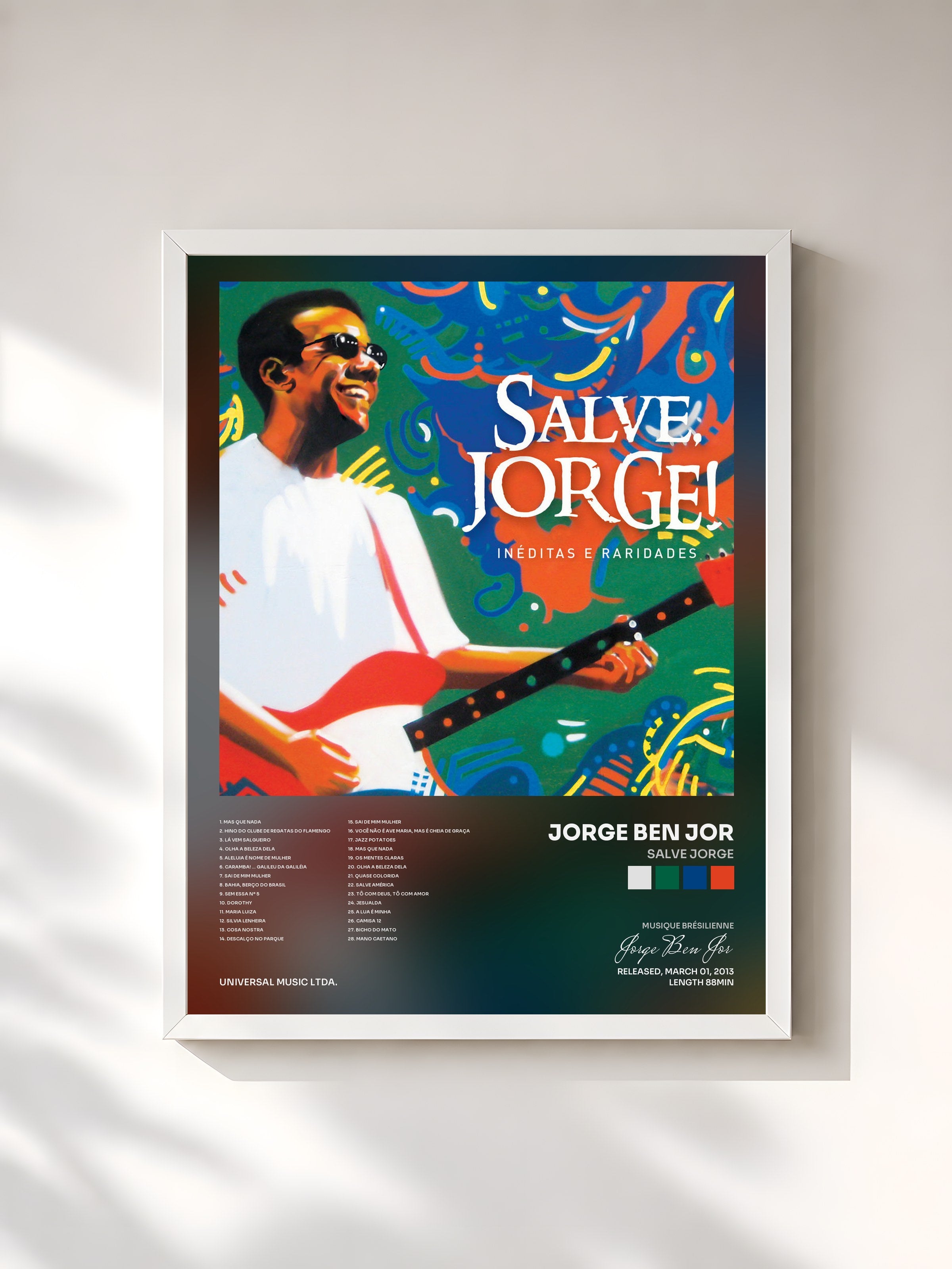 #blanc Tableau de l'album Salve Jorge de Jorge Ben Jor, cadre blanc, imprimé et encadré en France