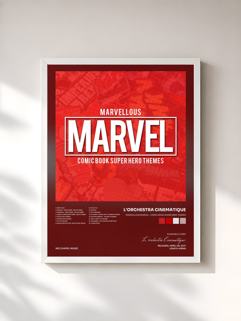 #blanc Marvellous Marvel - Comic Book Super Hero Themes di L'orchestra Cinematique in stampa incorniciata, cornice bianca, stampata e incorniciata in Francia