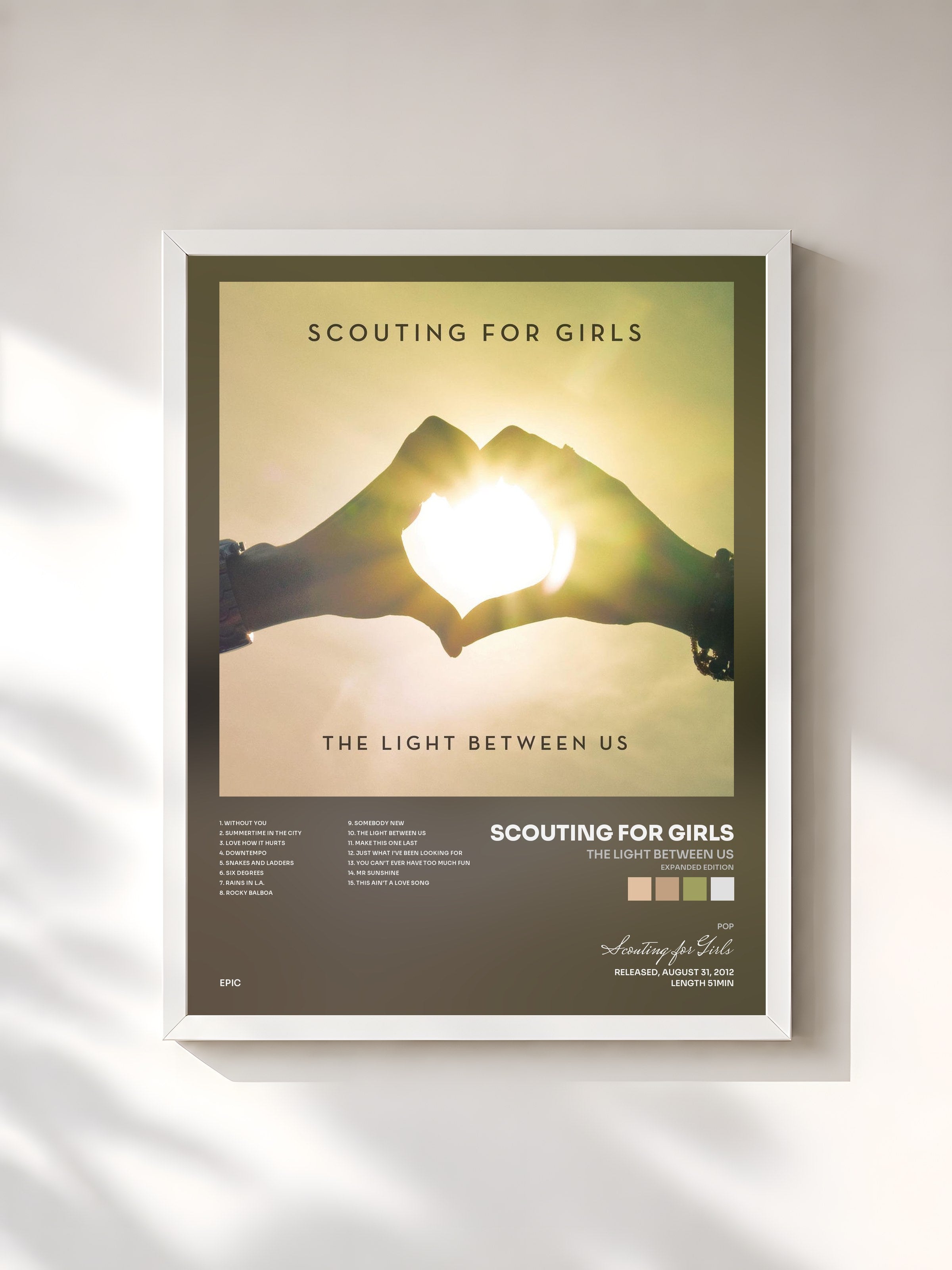 #blanc Tableau de l'album The Light Between Us (Expanded Edition) de Scouting for Girls, cadre blanc, imprimé et encadré en France