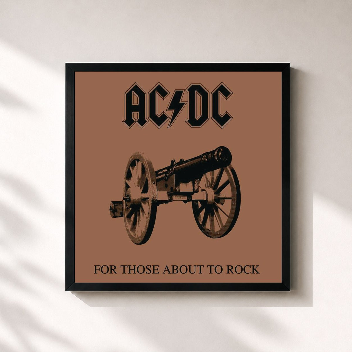 #noir Tableau carré de l'album For Those About to Rock (We Salute You) de AC/DC, cadre noir 32x32 cm